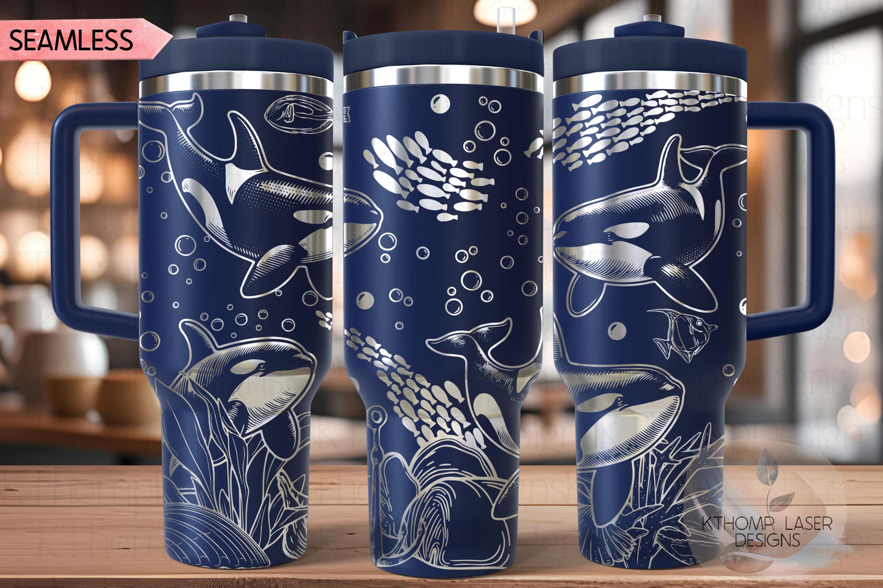 Orcas Killer Whales Tumbler Wrap SVG | 40oz Laser Engraving File | Rotary Ready Digital Design | Ocean Nautical SVG