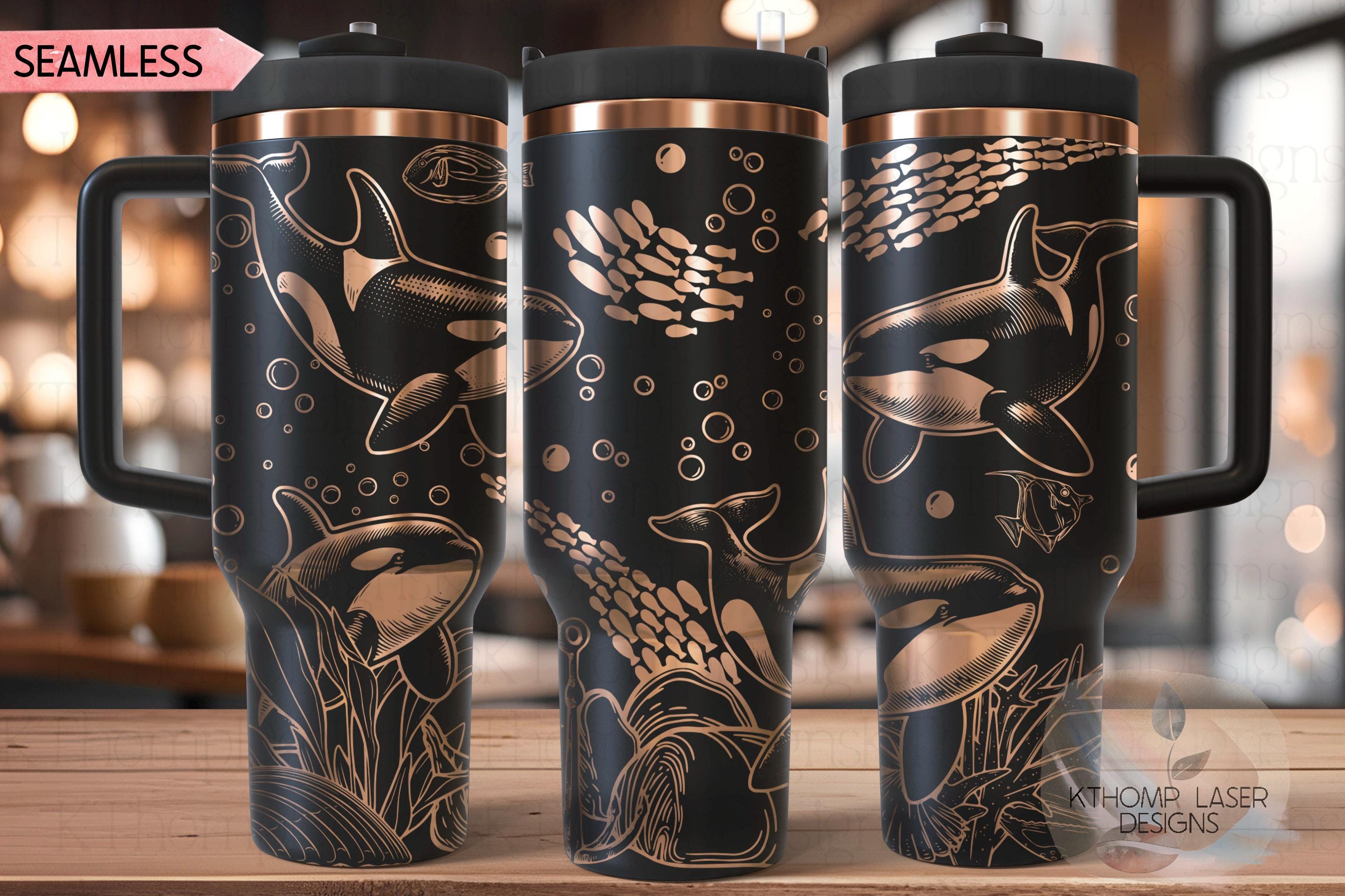Orcas Killer Whales Tumbler Wrap SVG | 40oz Laser Engraving File | Rotary Ready Digital Design | Ocean Nautical SVG