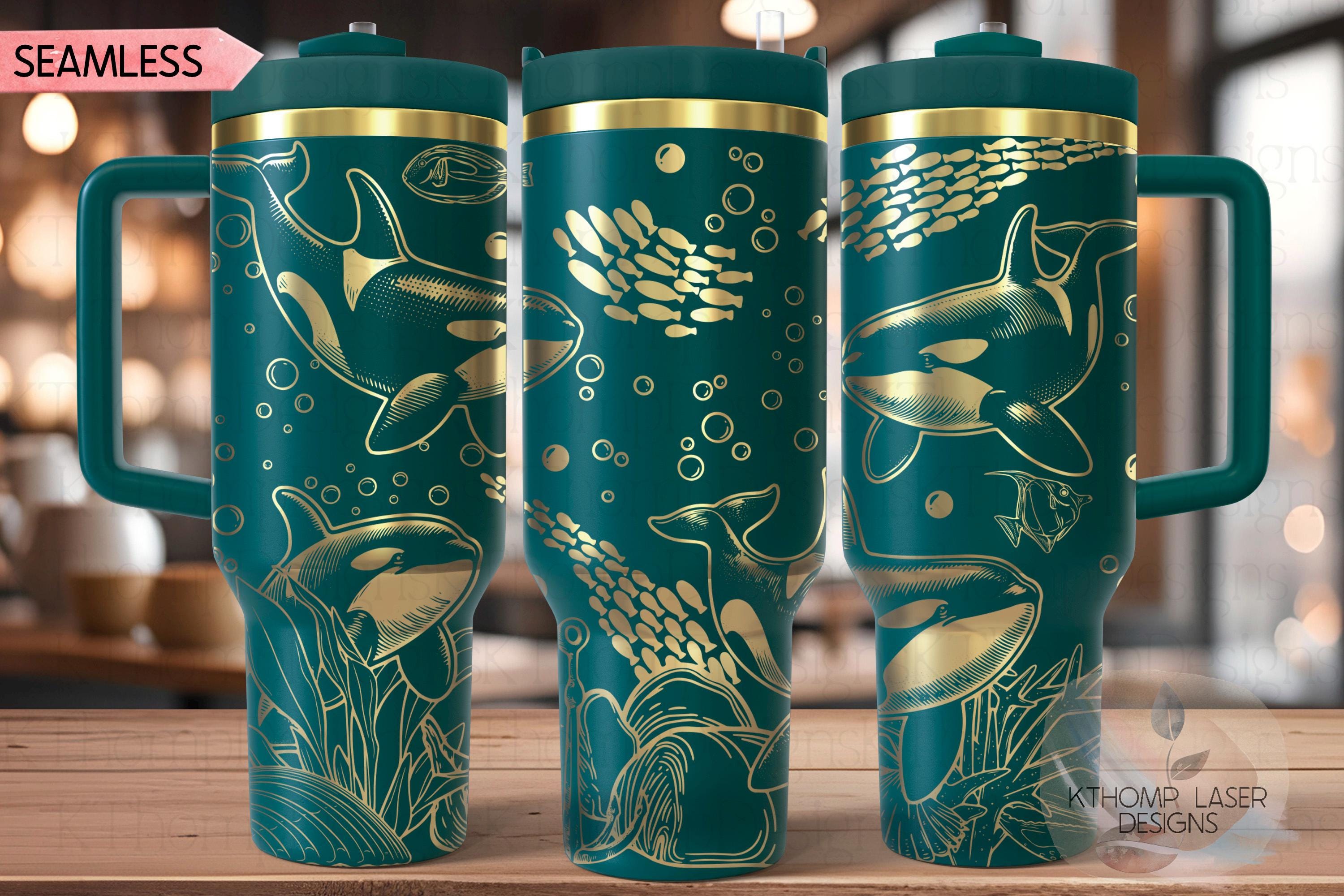 Orcas Killer Whales Tumbler Wrap SVG | 40oz Laser Engraving File | Rotary Ready Digital Design | Ocean Nautical SVG