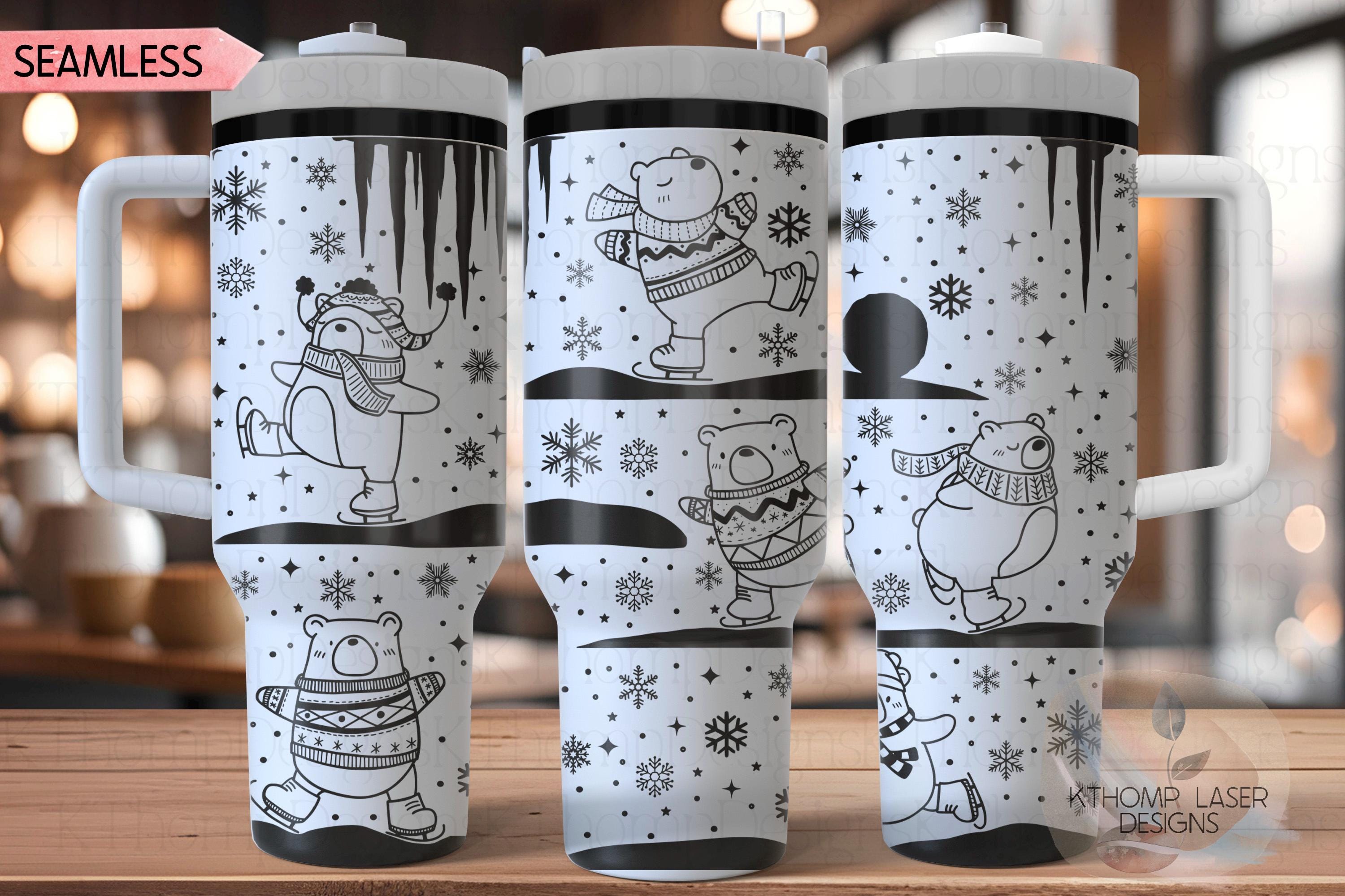 Ice Skating Bears Winter Bears Tumbler Wrap SVG | 40oz Laser Engraving File | Rotary Ready Digital Design | Fantasy Magic SVG