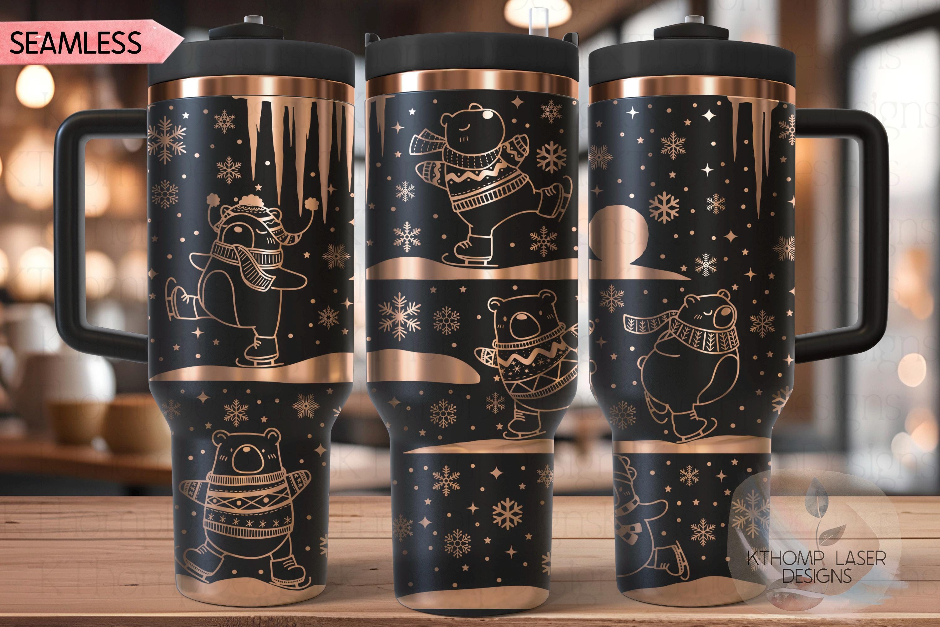 Ice Skating Bears Winter Bears Tumbler Wrap SVG | 40oz Laser Engraving File | Rotary Ready Digital Design | Fantasy Magic SVG