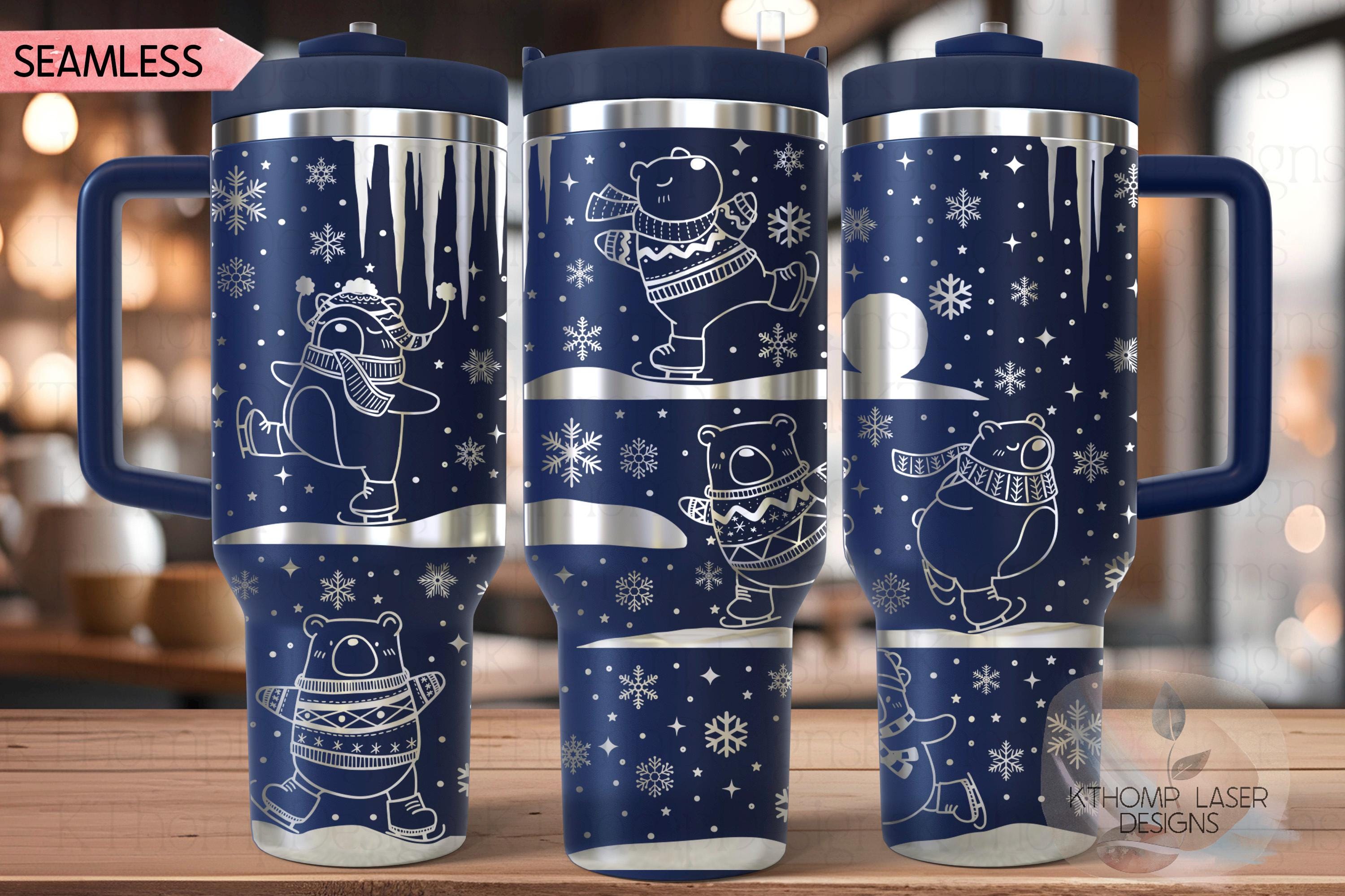 Ice Skating Bears Winter Bears Tumbler Wrap SVG | 40oz Laser Engraving File | Rotary Ready Digital Design | Fantasy Magic SVG