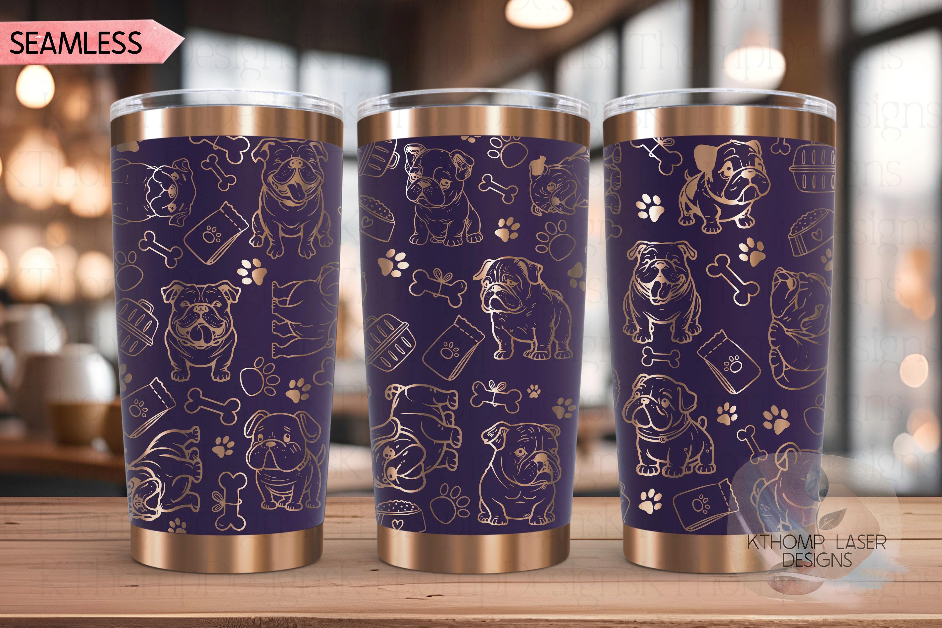 English Bulldog Tumbler Wrap SVG | 20oz and 30oz Laser Engraving File | Rotary Engrave Digital Design | Dog Lover Gift