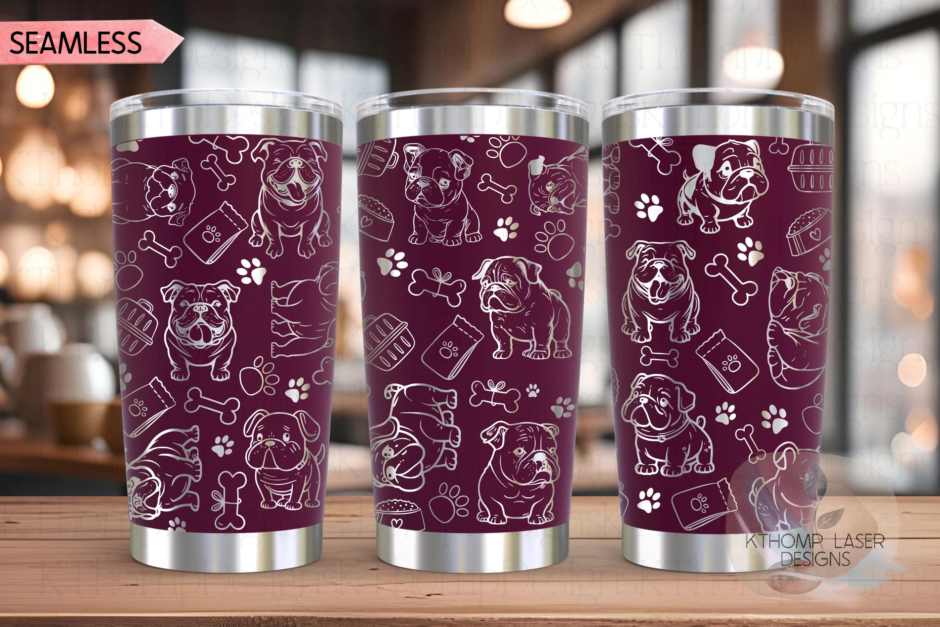 English Bulldog Tumbler Wrap SVG | 20oz and 30oz Laser Engraving File | Rotary Engrave Digital Design | Dog Lover Gift