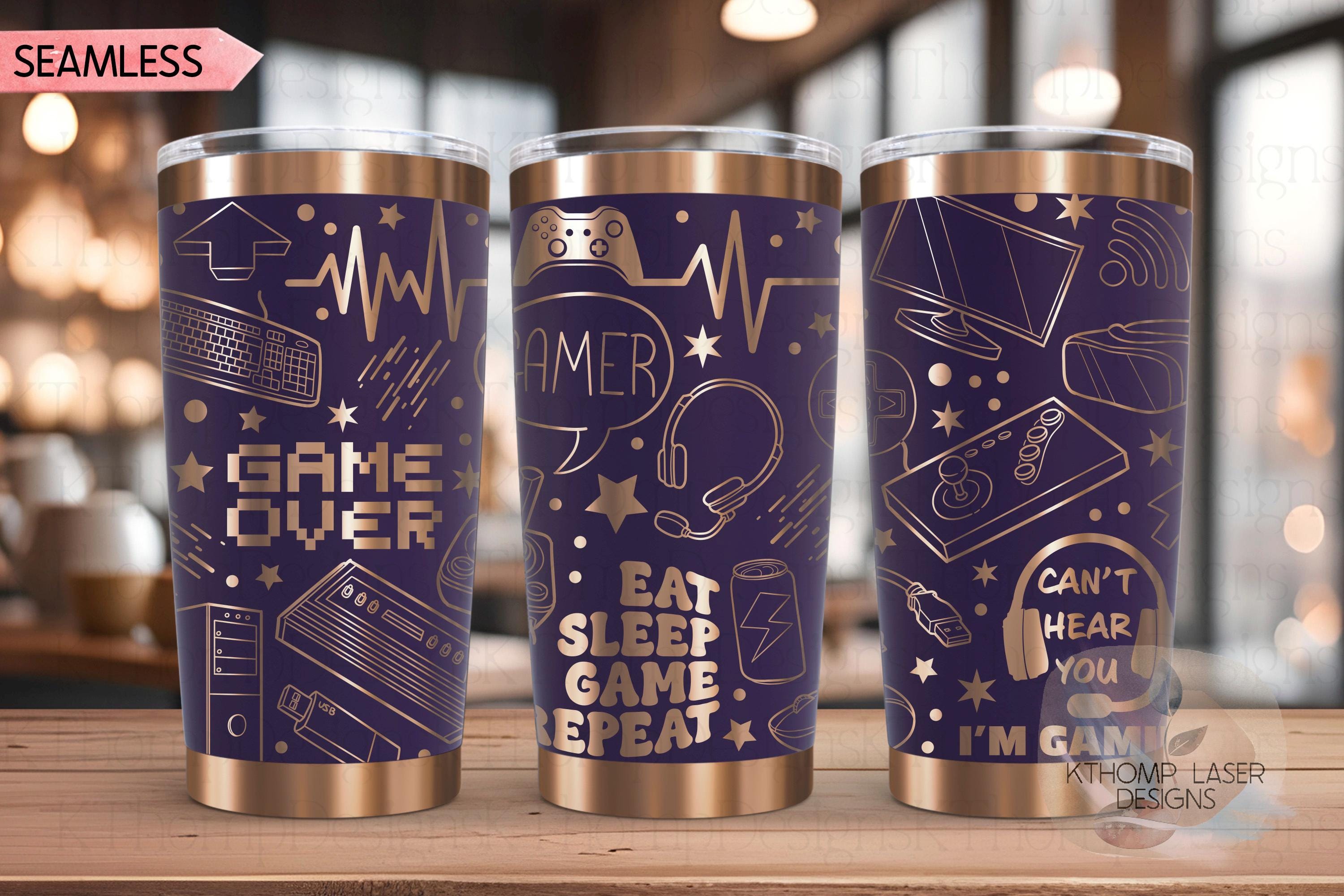 Gamer Video Game Tumbler Wrap SVG | 20oz and 30oz Laser Engraving File | Rotary Ready Digital Design | Hobby Travel SVG