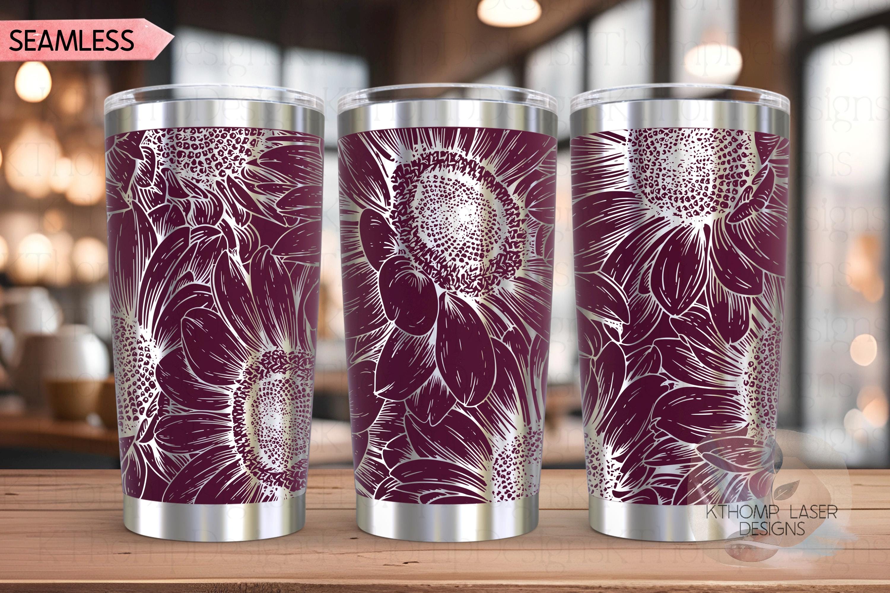 Sunflower Tumbler Wrap SVG | 20oz and 30oz Laser Engraving File | Rotary Engrave Digital Design | Floral SVG Design