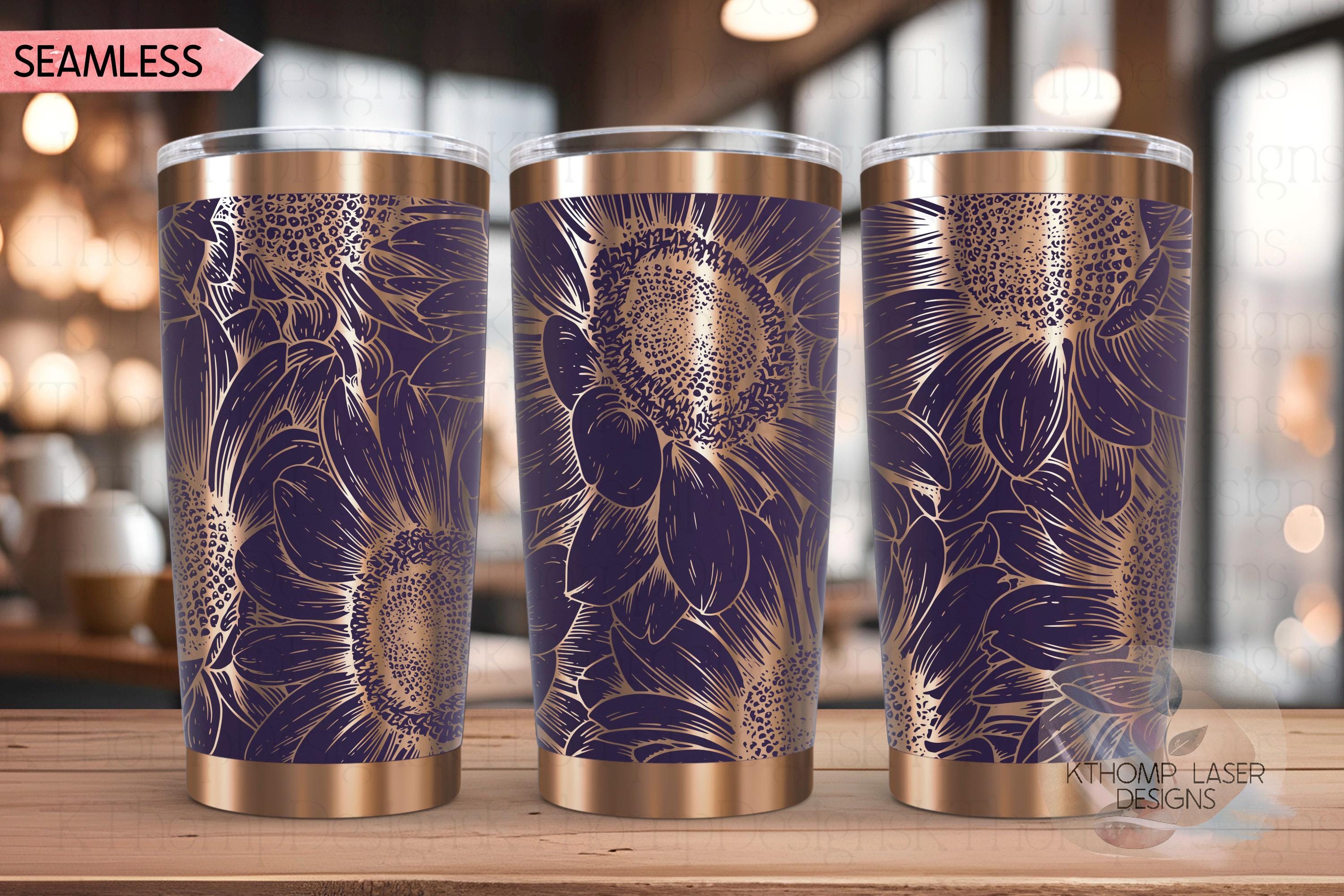 Sunflower Tumbler Wrap SVG | 20oz and 30oz Laser Engraving File | Rotary Engrave Digital Design | Floral SVG Design