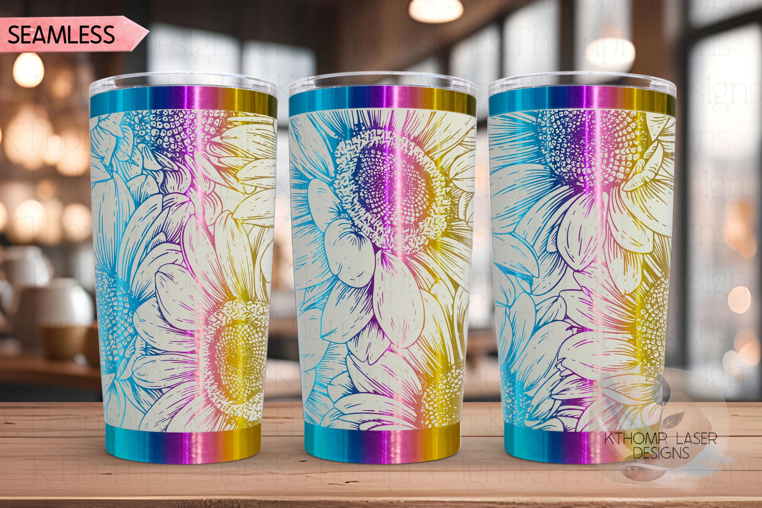 Sunflower Tumbler Wrap SVG | 20oz and 30oz Laser Engraving File | Rotary Engrave Digital Design | Floral SVG Design