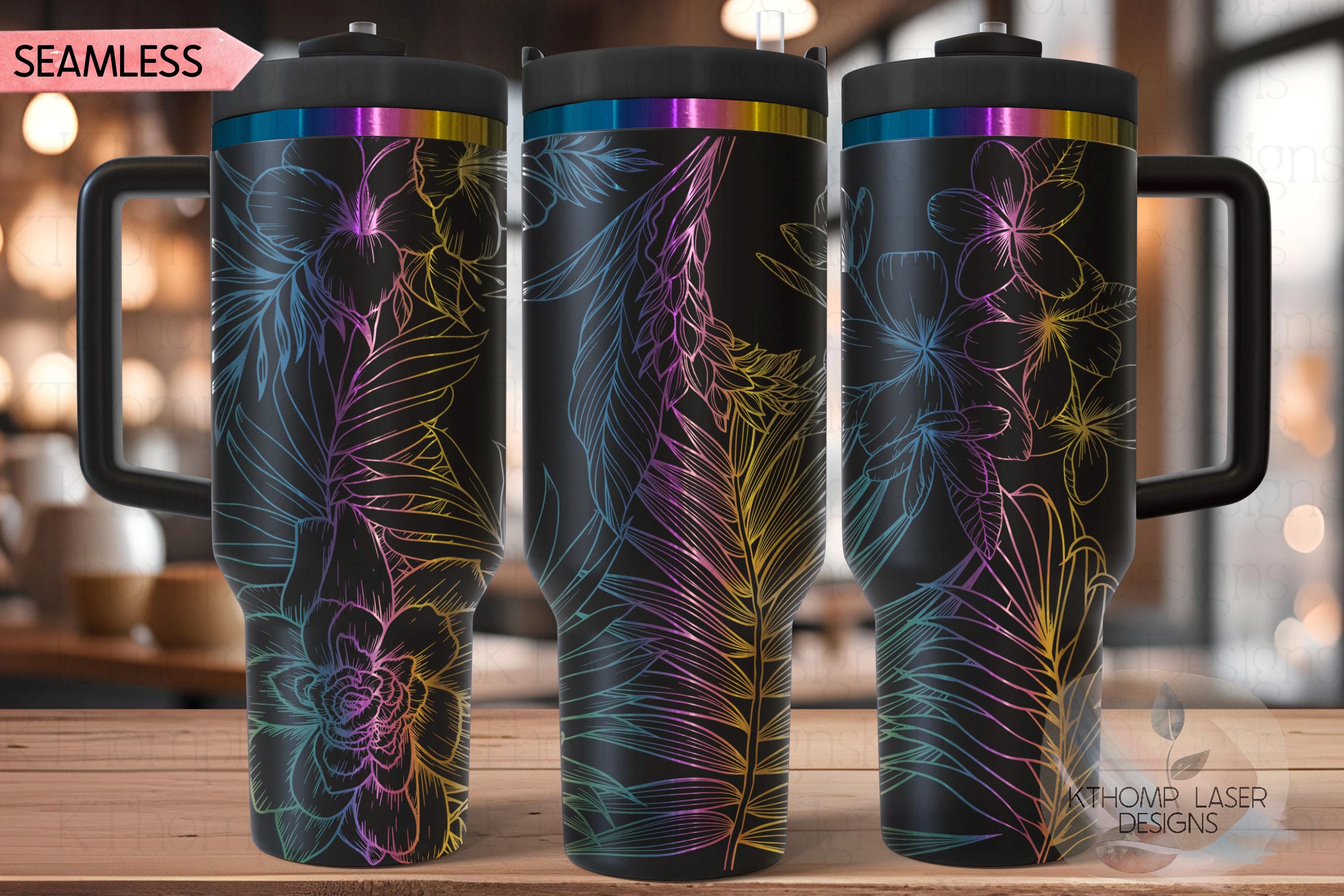 Tropical Plants Tumbler Wrap SVG | 40oz Laser Engraving File | Rotary Engrave Digital Design | Floral SVG Design
