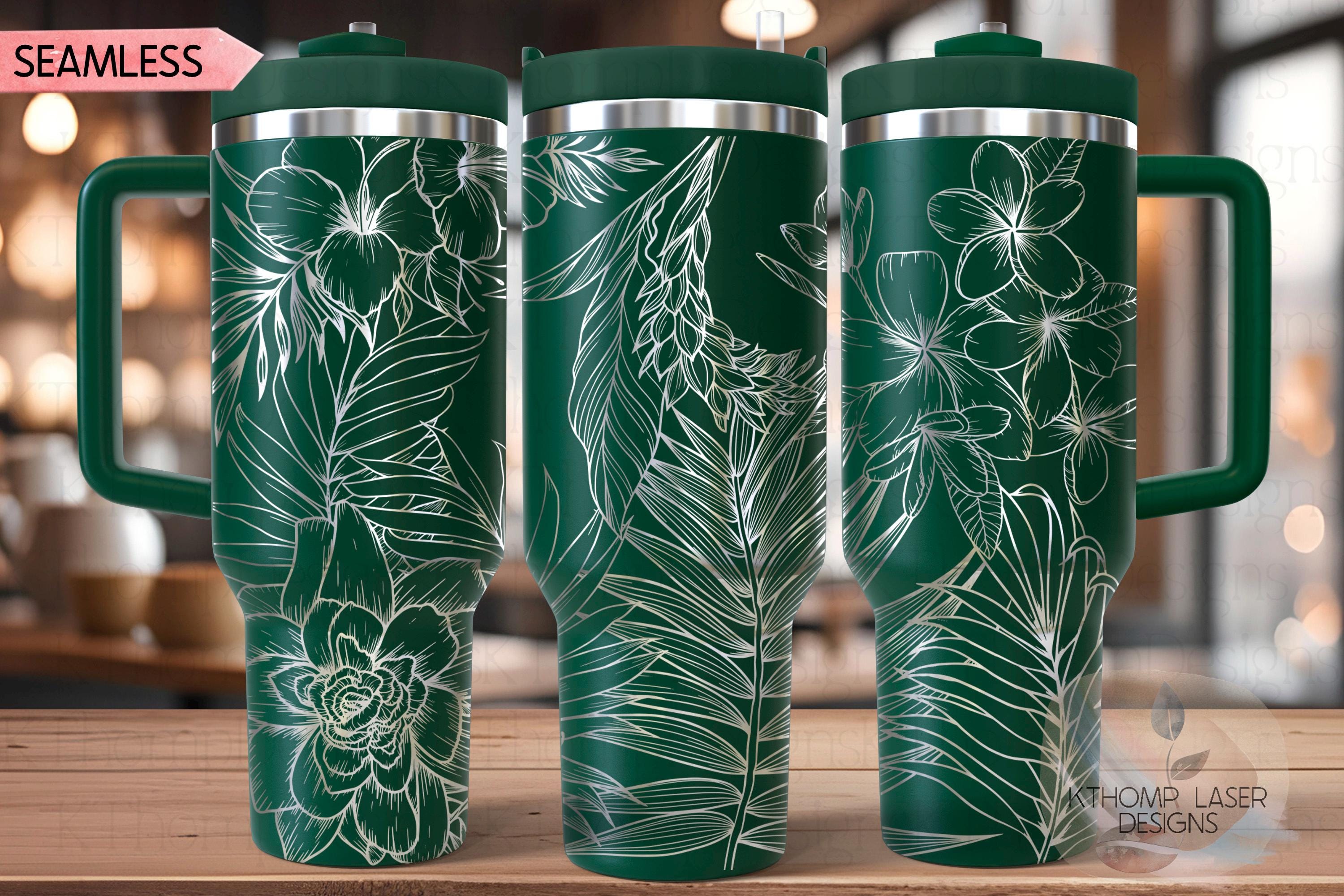 Tropical Plants Tumbler Wrap SVG | 40oz Laser Engraving File | Rotary Engrave Digital Design | Floral SVG Design