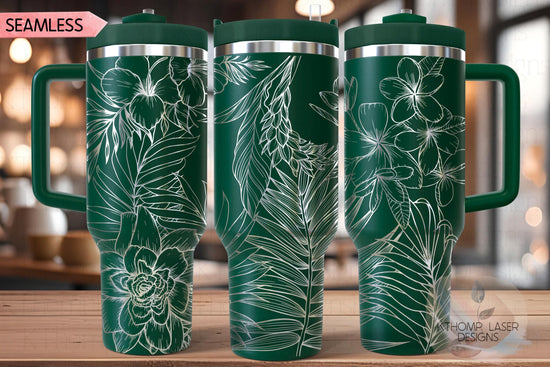 Tropical Plants Tumbler Wrap SVG | 40oz Laser Engraving File | Rotary Engrave Digital Design | Floral SVG Design