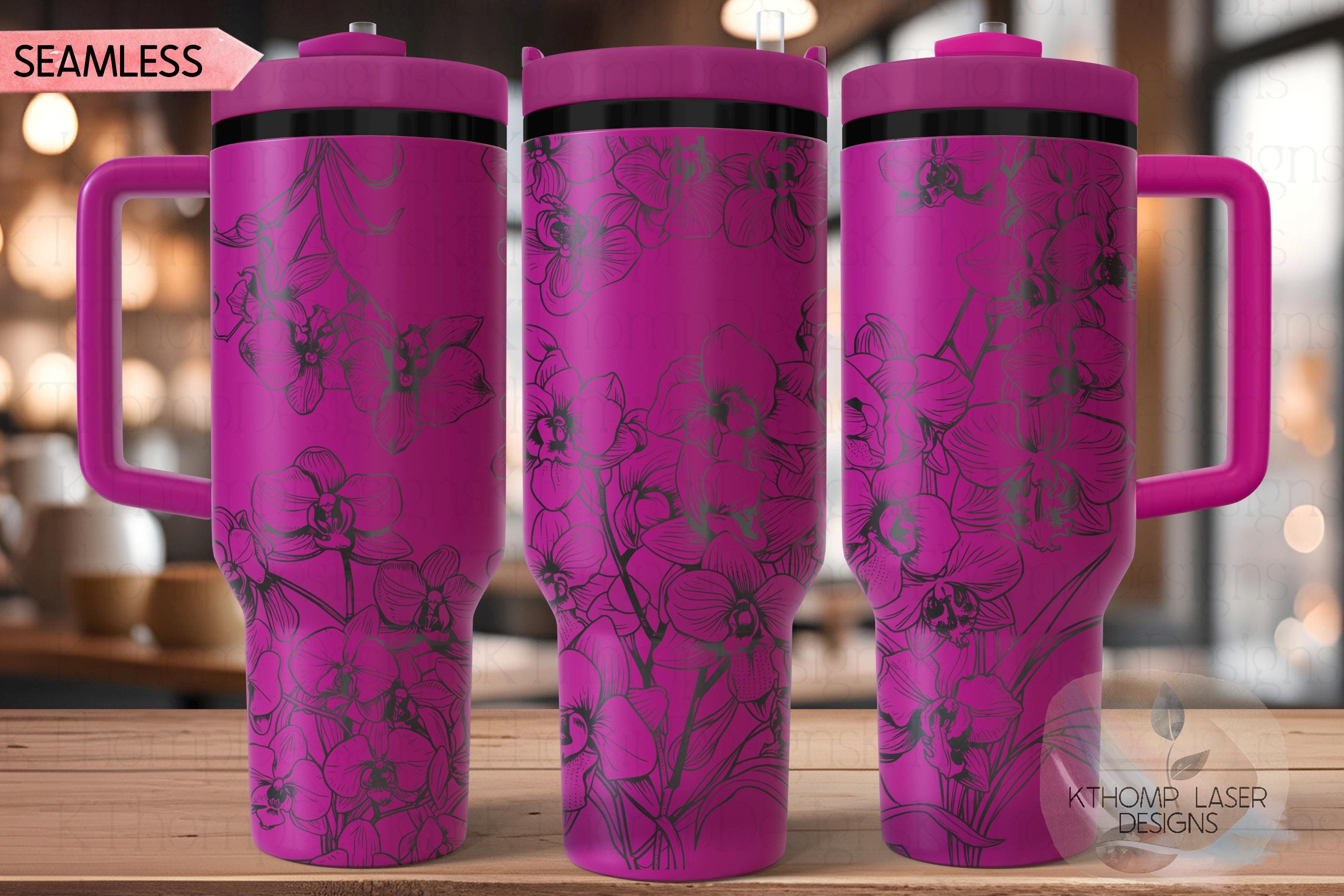 Orchids Tumbler Wrap SVG | 40oz Laser Engraving File | Rotary Engrave Digital Design | Floral SVG Design