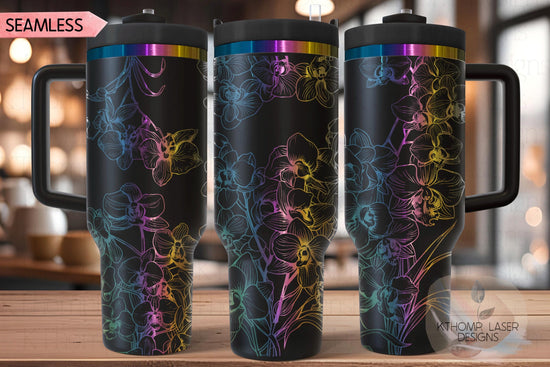 Orchids Tumbler Wrap SVG | 40oz Laser Engraving File | Rotary Engrave Digital Design | Floral SVG Design