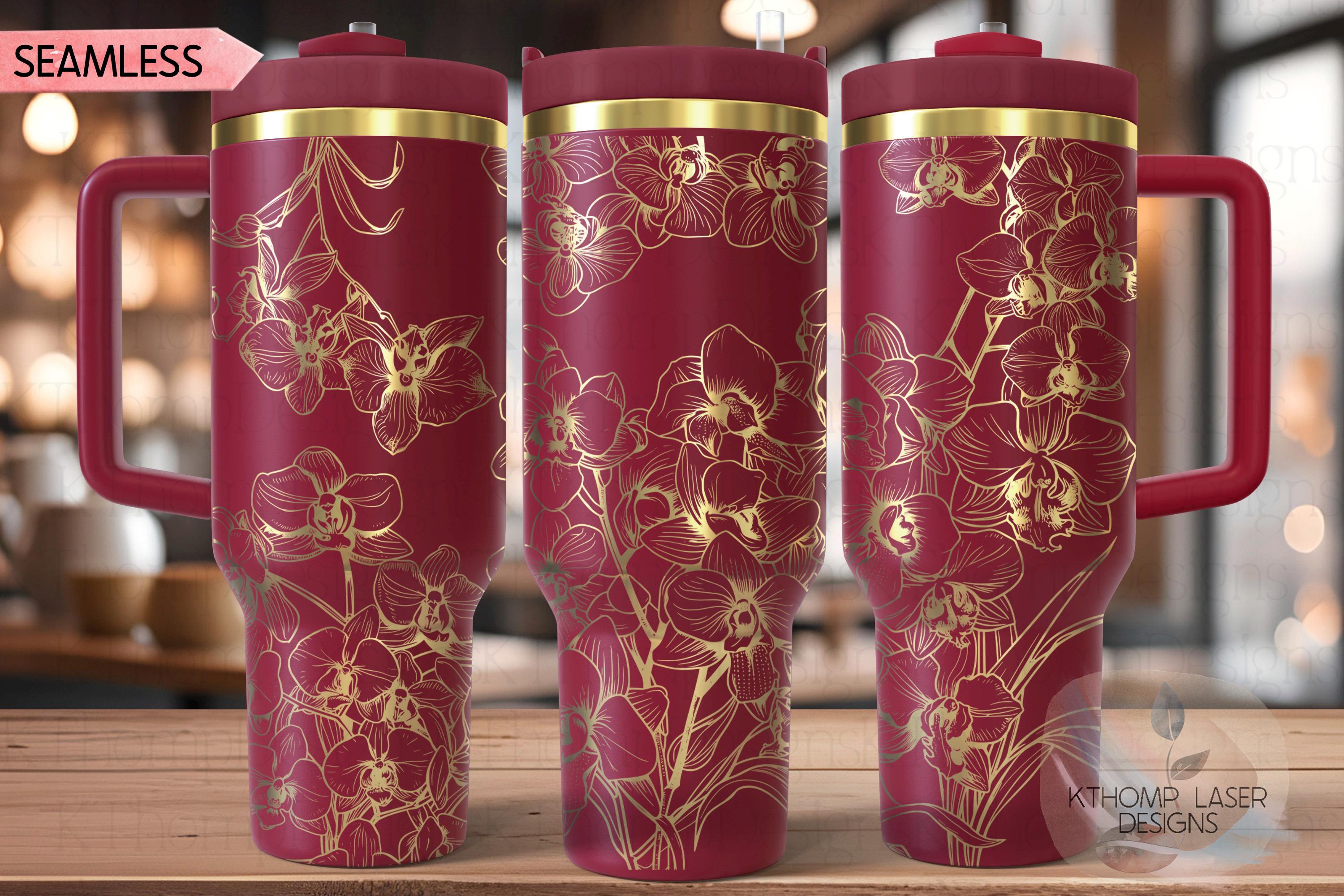 Orchids Tumbler Wrap SVG | 40oz Laser Engraving File | Rotary Engrave Digital Design | Floral SVG Design