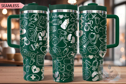 OB Nurse Medical Doodles Tumbler Wrap SVG | 40oz Laser Engraving File | Rotary Ready Digital Design | Career Gift SVG