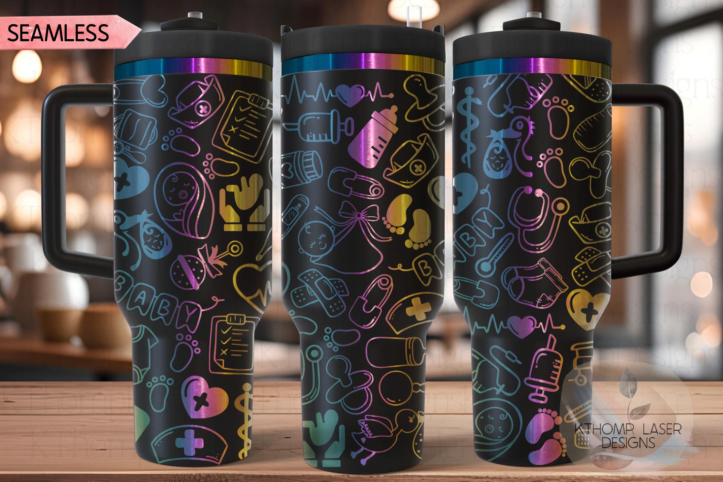 OB Nurse Medical Doodles Tumbler Wrap SVG | 40oz Laser Engraving File | Rotary Ready Digital Design | Career Gift SVG