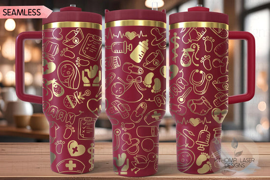 OB Nurse Medical Doodles Tumbler Wrap SVG | 40oz Laser Engraving File | Rotary Ready Digital Design | Career Gift SVG