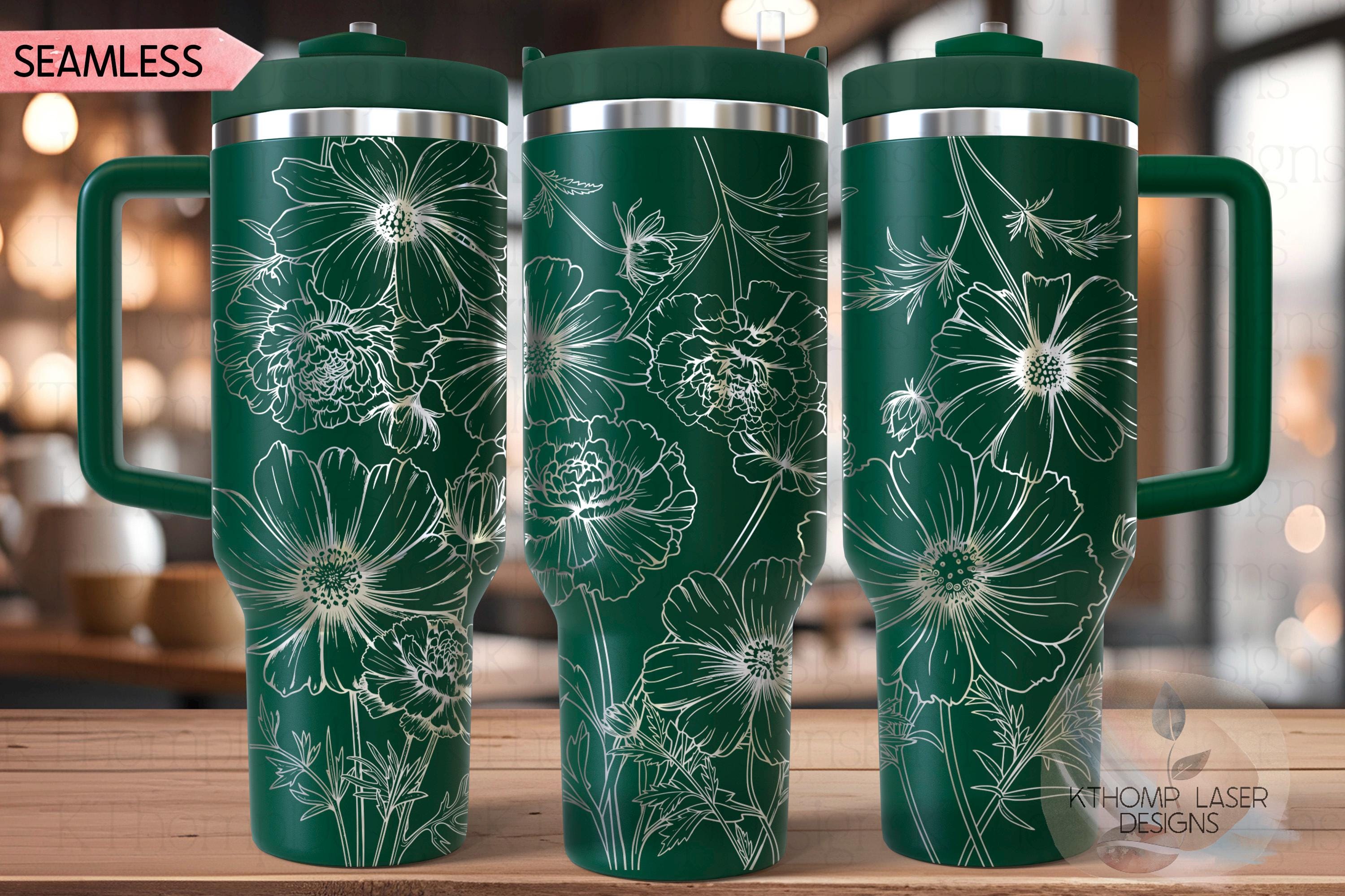 Marigolds and Cosmos Tumbler Wrap SVG | 40oz Laser Engraving File | Rotary Engrave Digital Design | Floral SVG Design