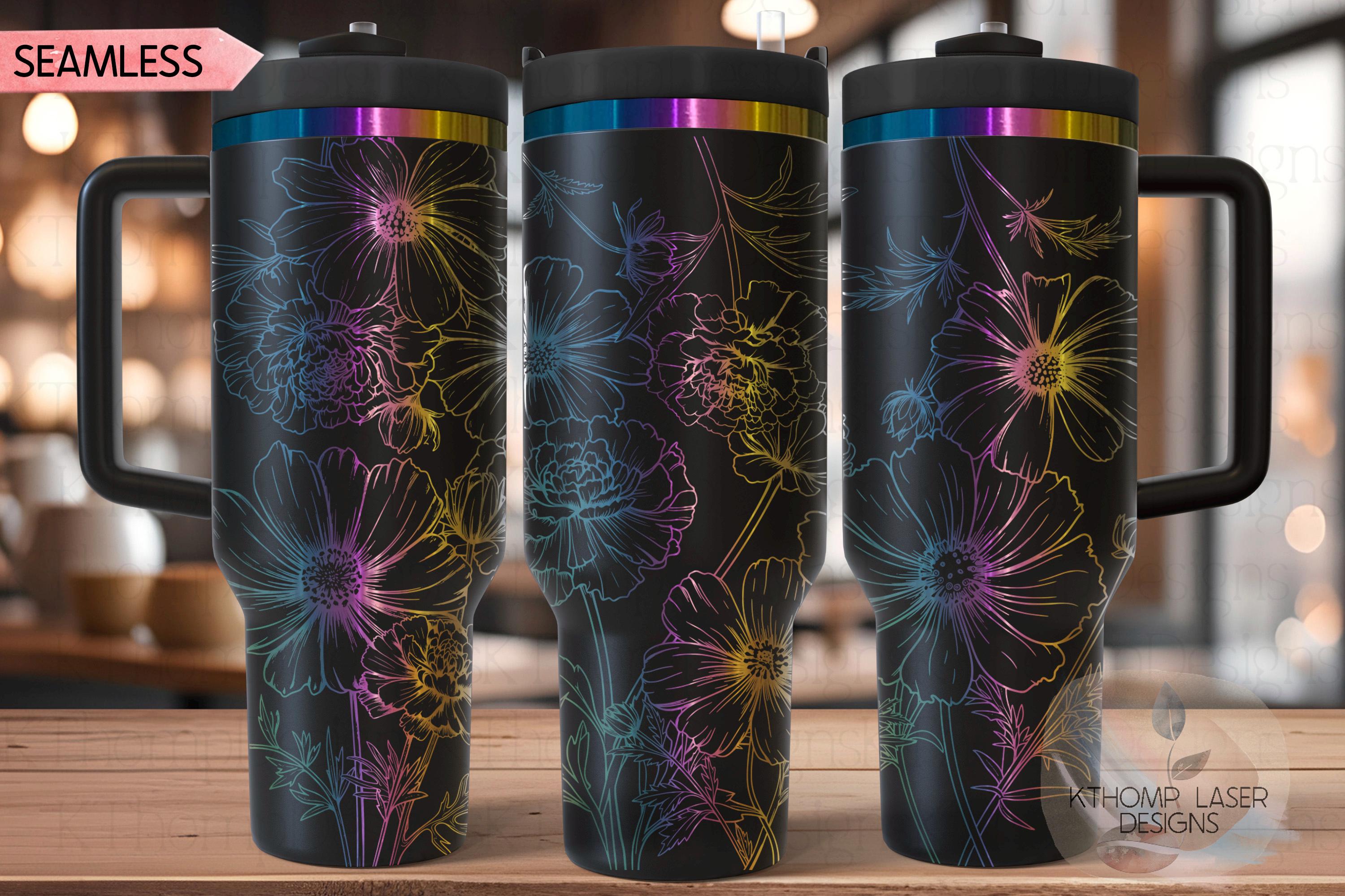 Marigolds and Cosmos Tumbler Wrap SVG | 40oz Laser Engraving File | Rotary Engrave Digital Design | Floral SVG Design