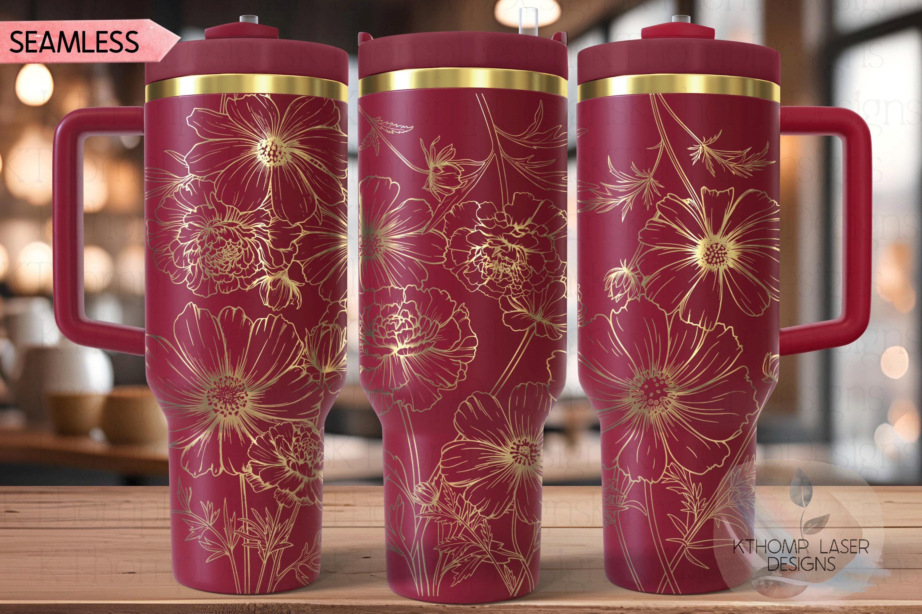 Marigolds and Cosmos Tumbler Wrap SVG | 40oz Laser Engraving File | Rotary Engrave Digital Design | Floral SVG Design