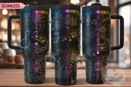 Floral Music Tumbler Wrap SVG | 40oz Laser Engraving File | Rotary Ready Digital Design | Career Gift SVG