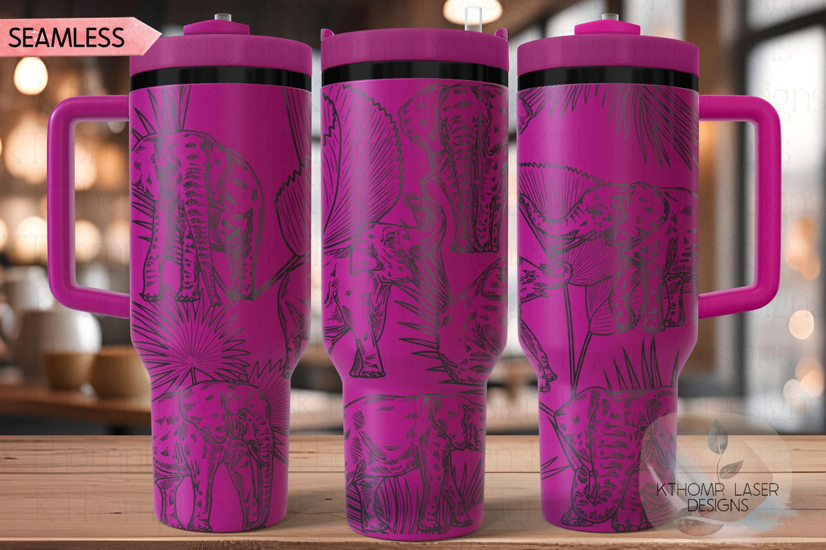 Elephants Tumbler Wrap SVG | 40oz Laser Engraving File | Rotary Ready Digital Design | Jungle Theme SVG