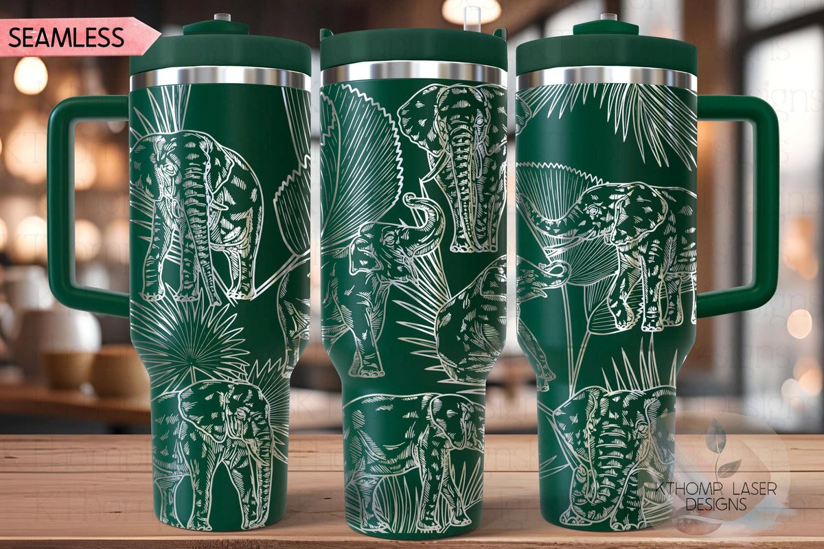 Elephants Tumbler Wrap SVG | 40oz Laser Engraving File | Rotary Ready Digital Design | Jungle Theme SVG