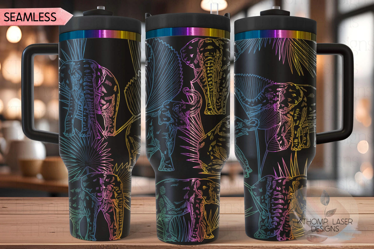 Elephants Tumbler Wrap SVG | 40oz Laser Engraving File | Rotary Ready Digital Design | Jungle Theme SVG