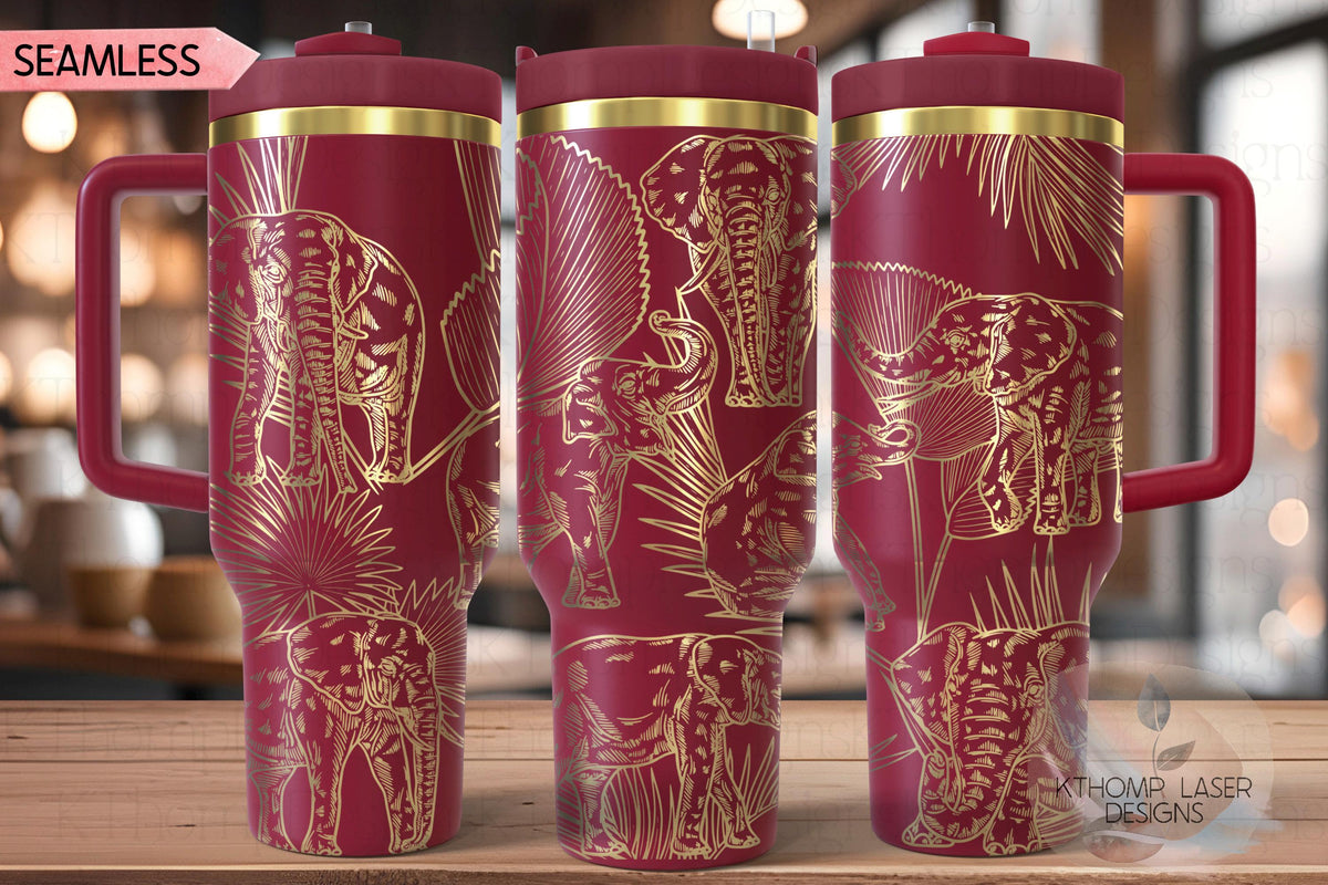 Elephants Tumbler Wrap SVG | 40oz Laser Engraving File | Rotary Ready Digital Design | Jungle Theme SVG