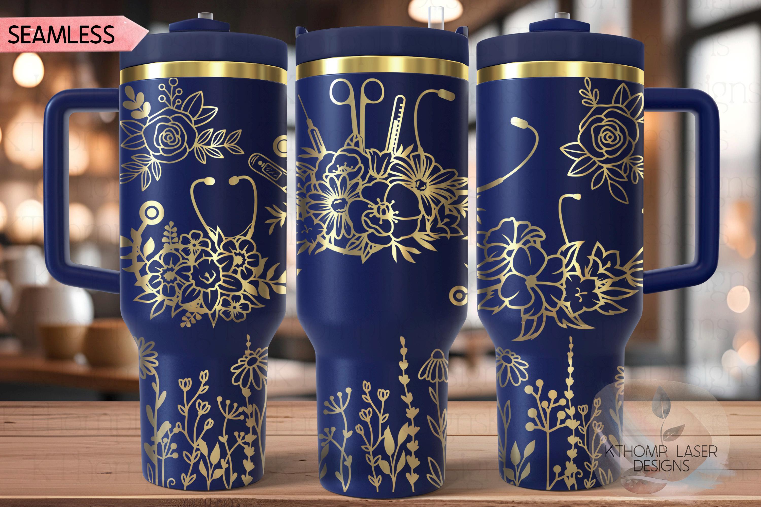 Floral Nurse Stethoscopes Medical Tools Tumbler Wrap SVG | 40oz Laser Engraving File | Rotary Ready Digital Design | Career Gift SVG