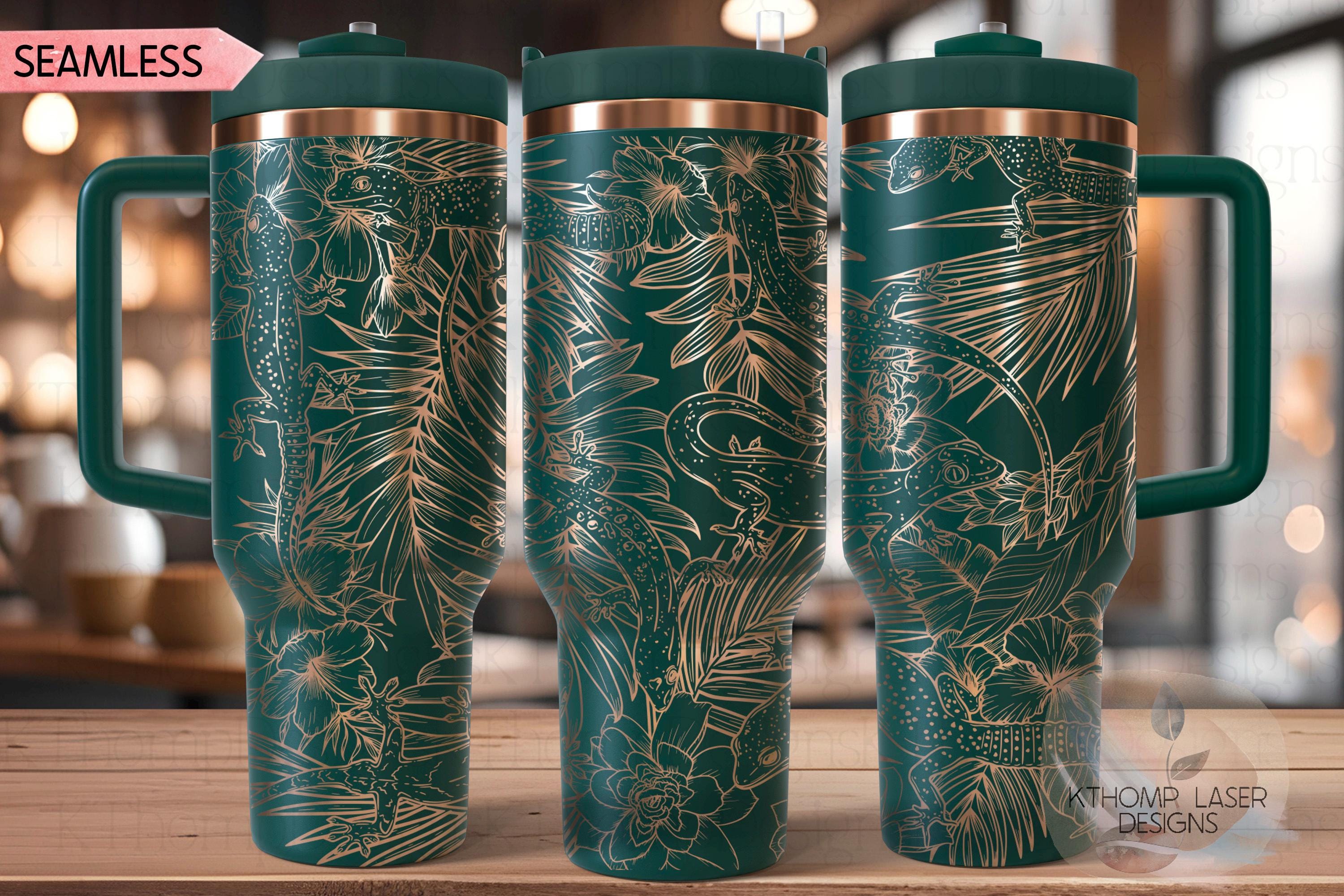 Geckos Tumbler Wrap SVG | 40oz Laser Engraving File | Rotary Ready Digital Design | Jungle Theme SVG