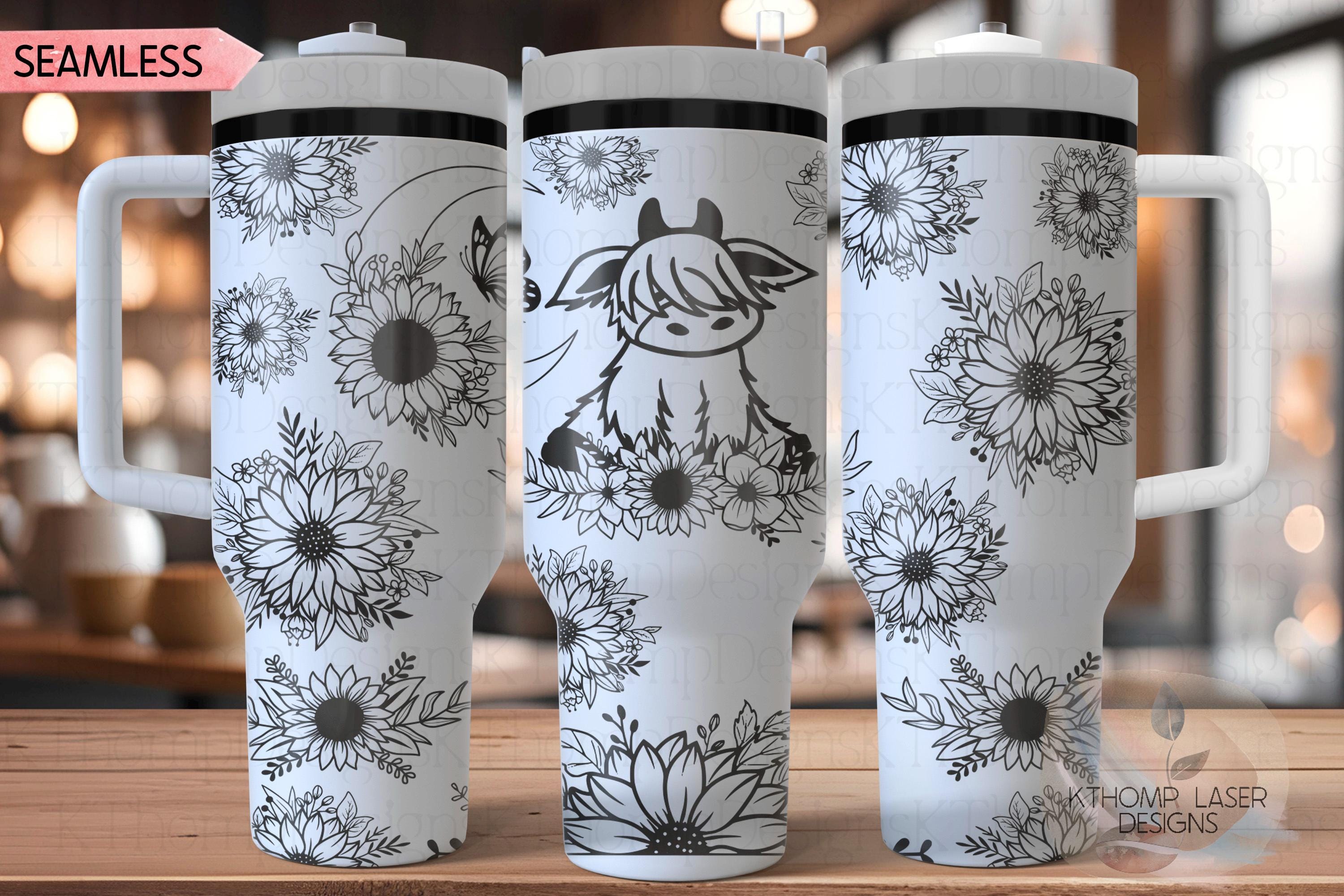 Highland Cow Floral Tumbler Wrap SVG | 40oz Laser Engraving File | Rotary Ready Digital Design | Western Farm SVG
