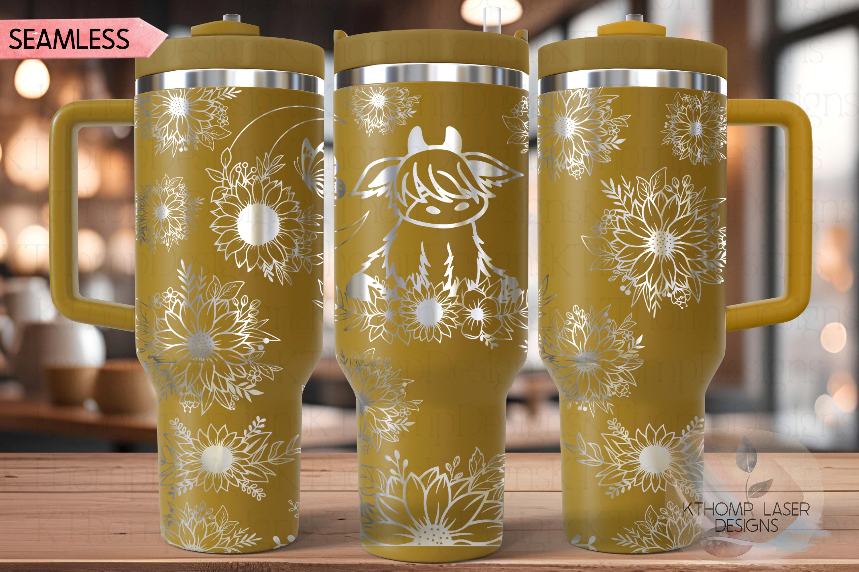 Highland Cow Floral Tumbler Wrap SVG | 40oz Laser Engraving File | Rotary Ready Digital Design | Western Farm SVG