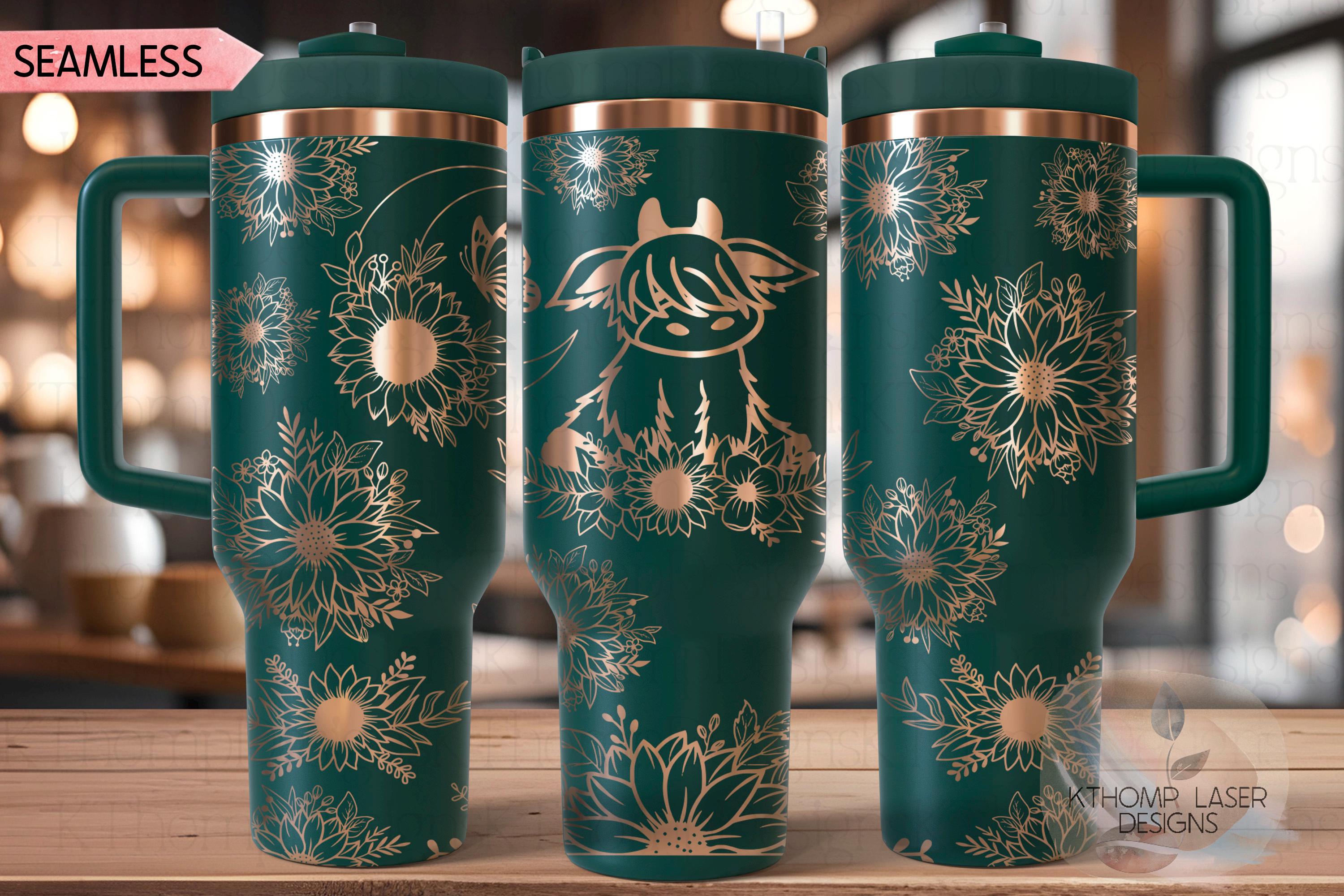 Highland Cow Floral Tumbler Wrap SVG | 40oz Laser Engraving File | Rotary Ready Digital Design | Western Farm SVG