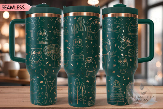 Owls Tumbler Wrap SVG | 40oz Laser Engraving File | Rotary Ready Digital Design | Exotic Animal SVG