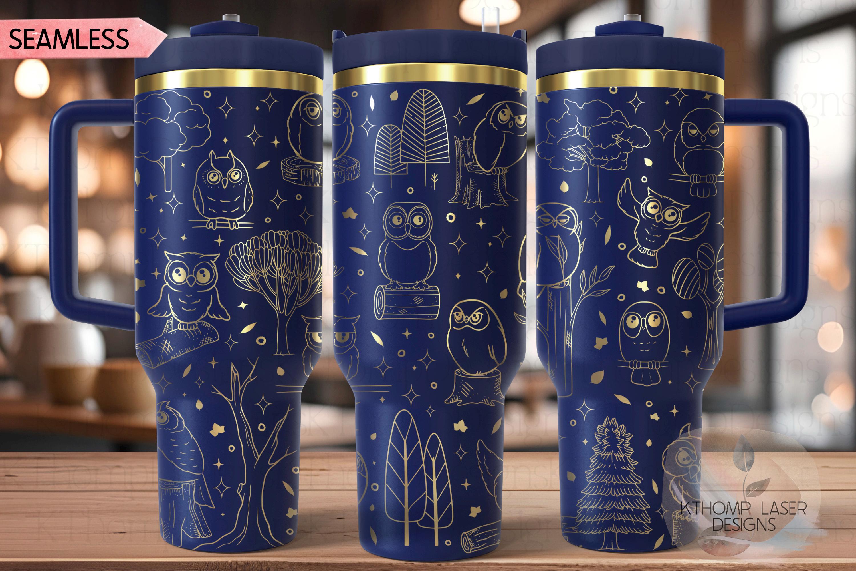 Owls Tumbler Wrap SVG | 40oz Laser Engraving File | Rotary Ready Digital Design | Exotic Animal SVG