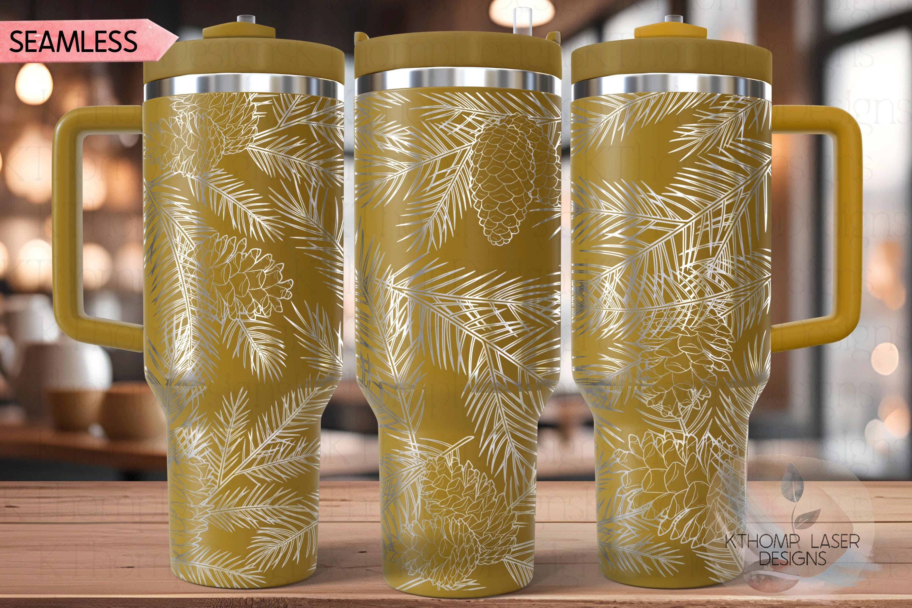 Pine Needles & Pinecones Holiday Tumbler Wrap SVG | 40oz Laser Engraving File | Rotary Ready Digital Design | Seasonal SVG