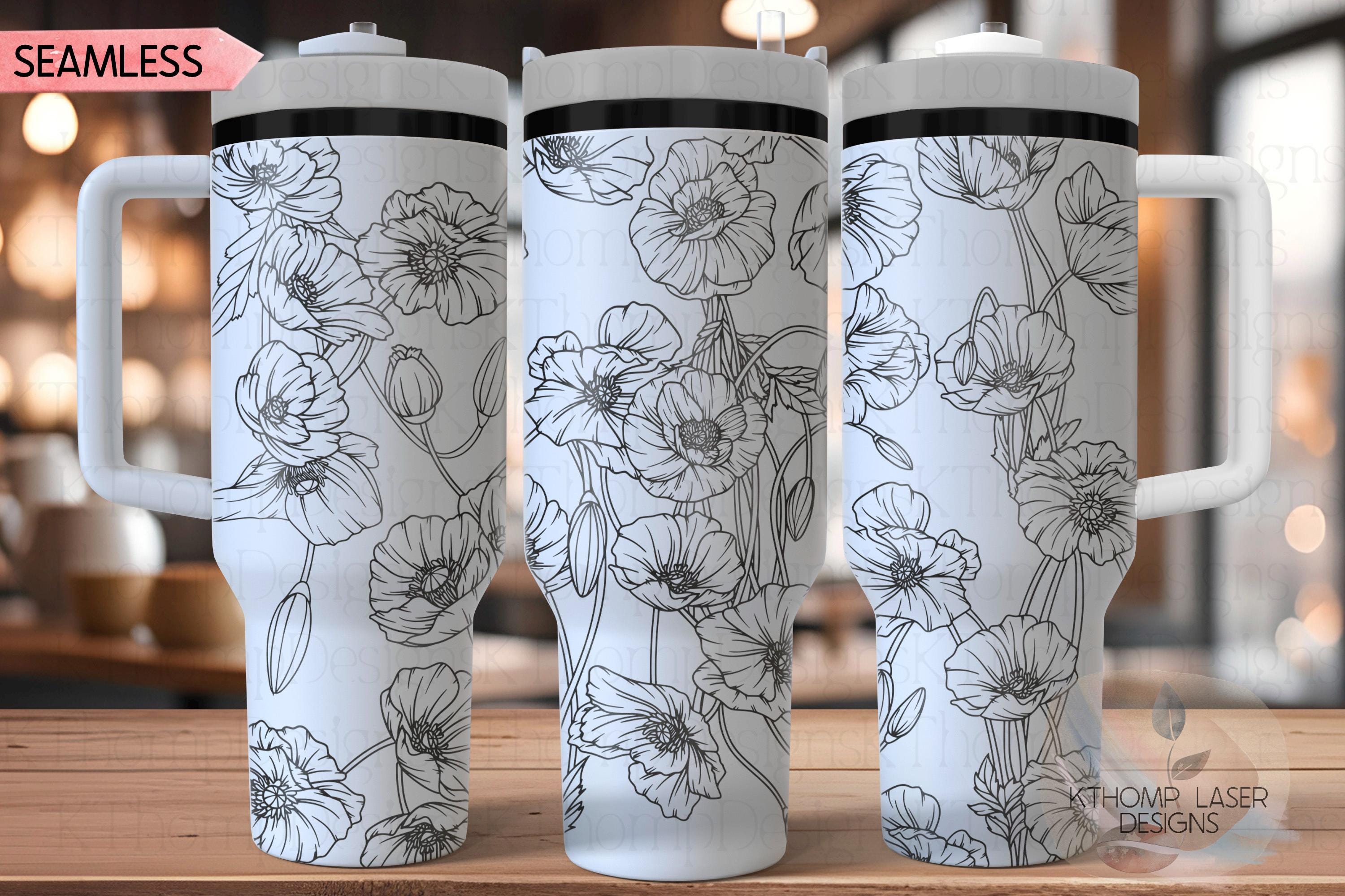 Poppies Tumbler Wrap SVG | 40oz Laser Engraving File | Rotary Engrave Digital Design | Floral SVG Design