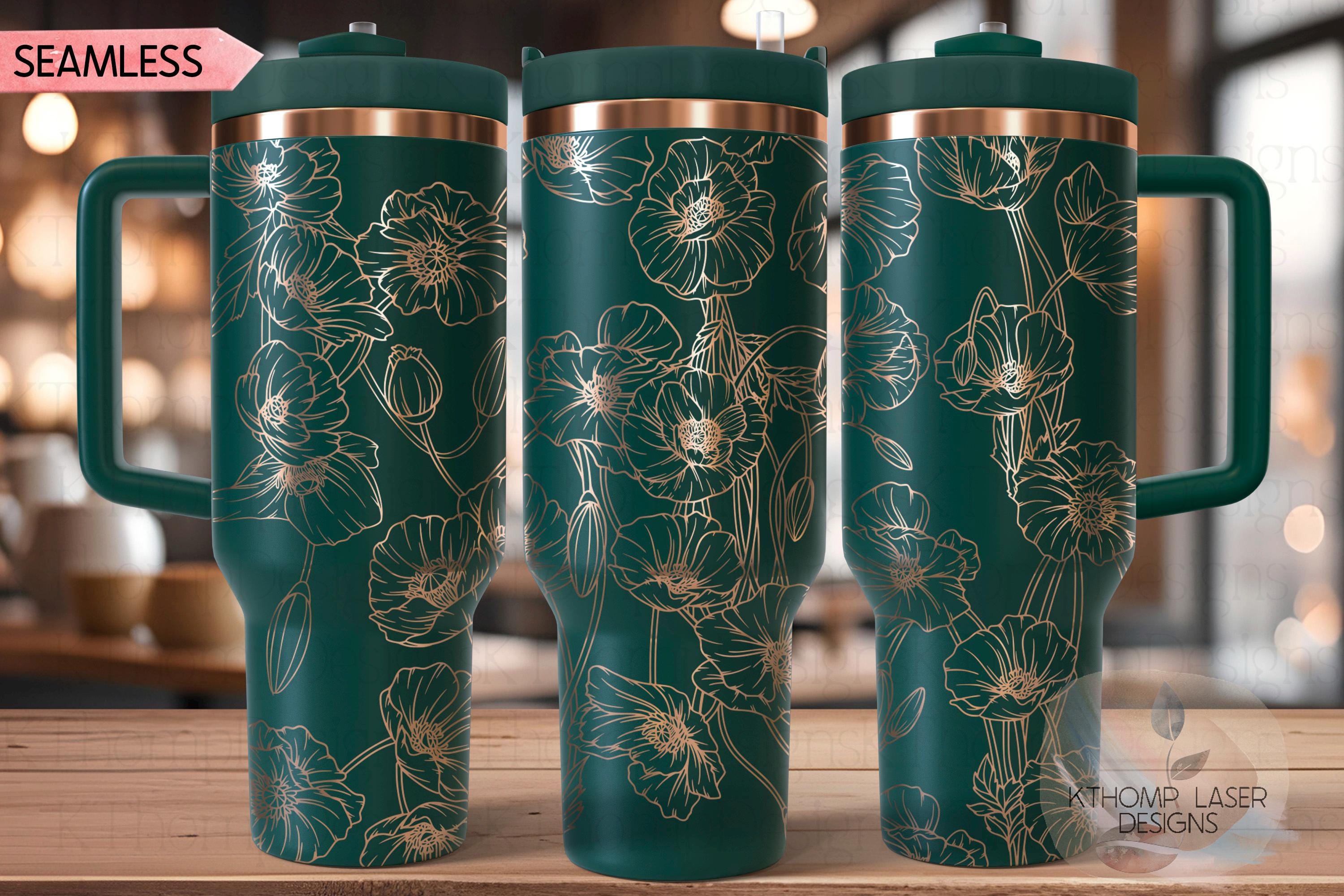 Poppies Tumbler Wrap SVG | 40oz Laser Engraving File | Rotary Engrave Digital Design | Floral SVG Design