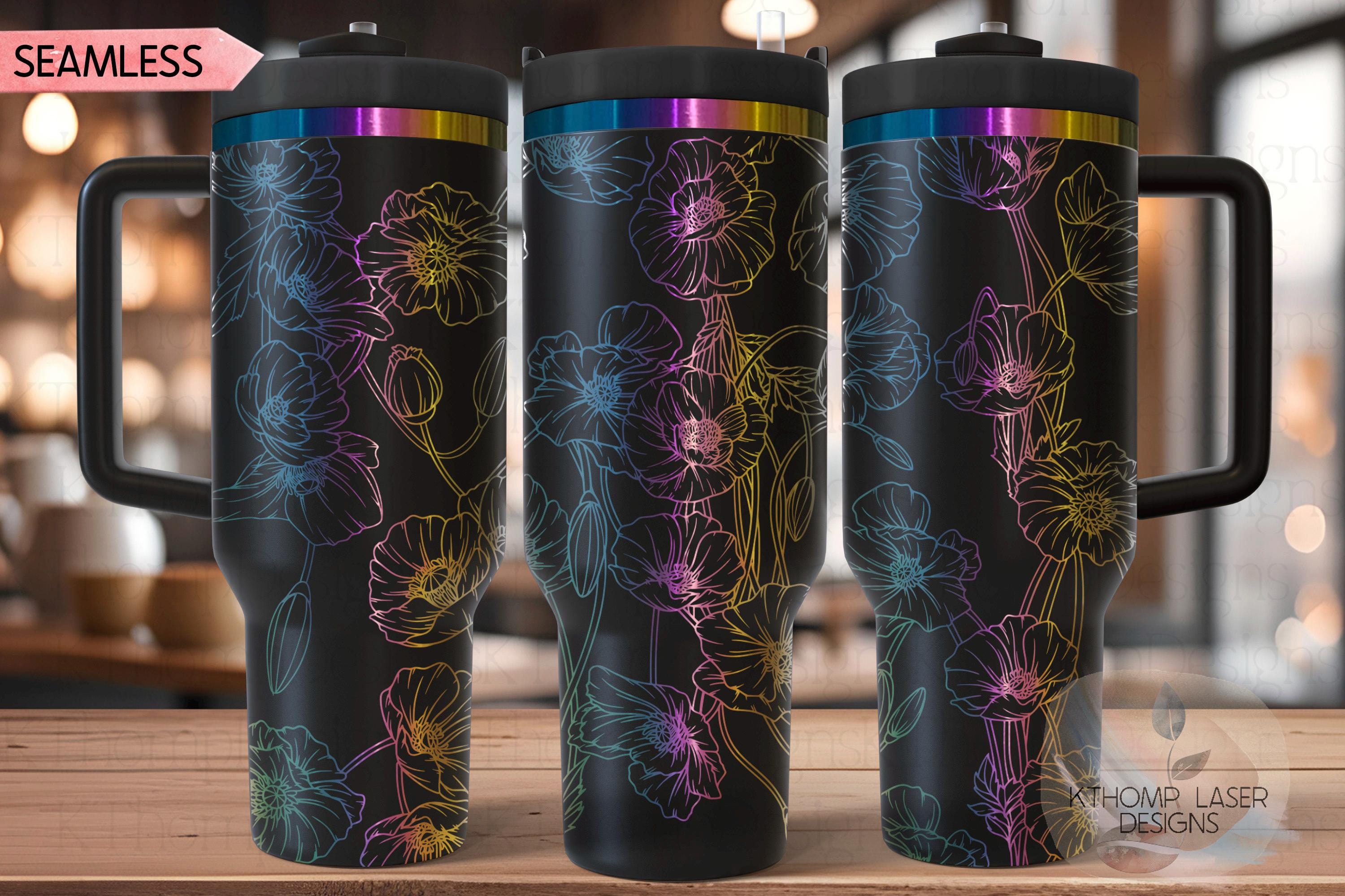 Poppies Tumbler Wrap SVG | 40oz Laser Engraving File | Rotary Engrave Digital Design | Floral SVG Design