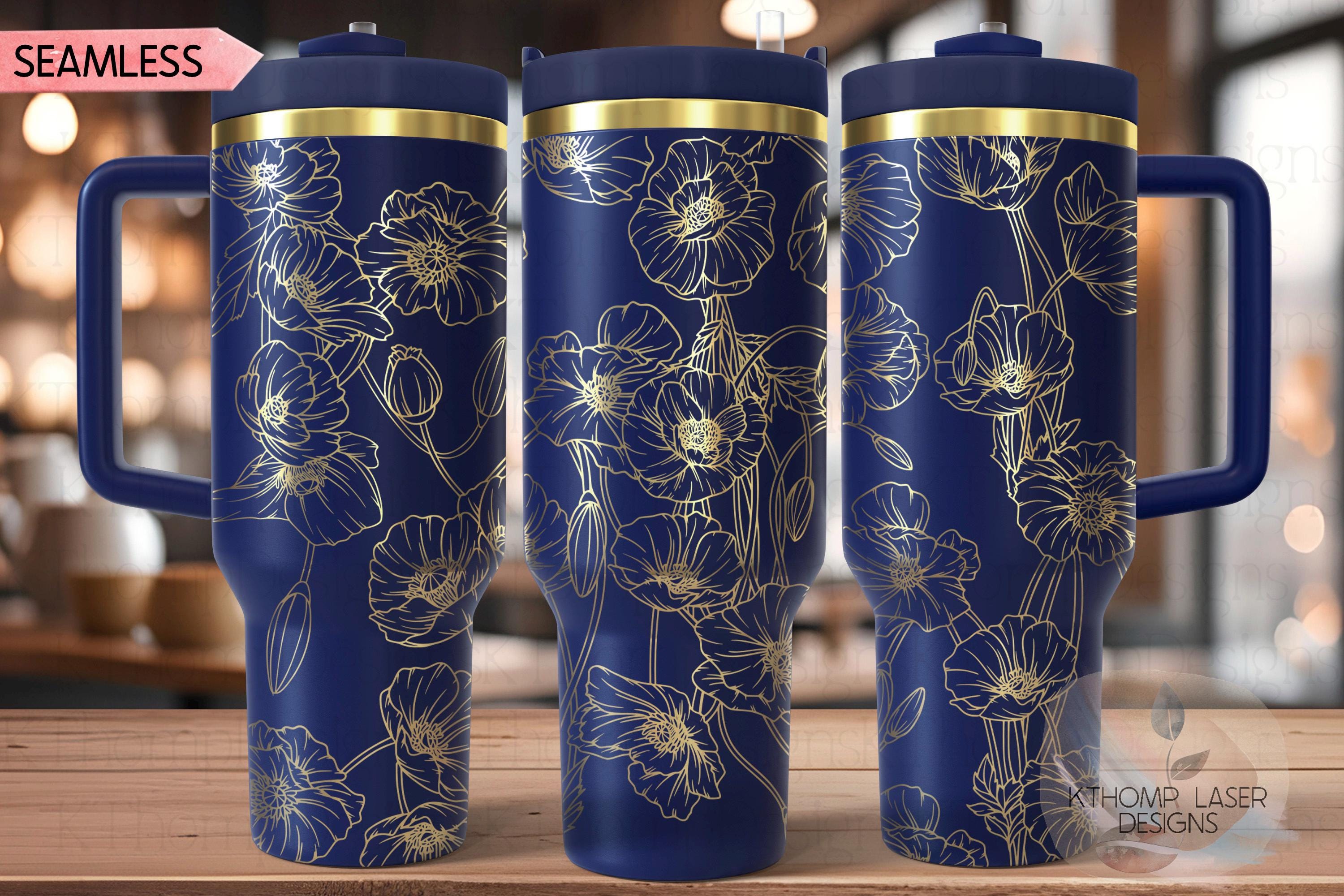 Poppies Tumbler Wrap SVG | 40oz Laser Engraving File | Rotary Engrave Digital Design | Floral SVG Design