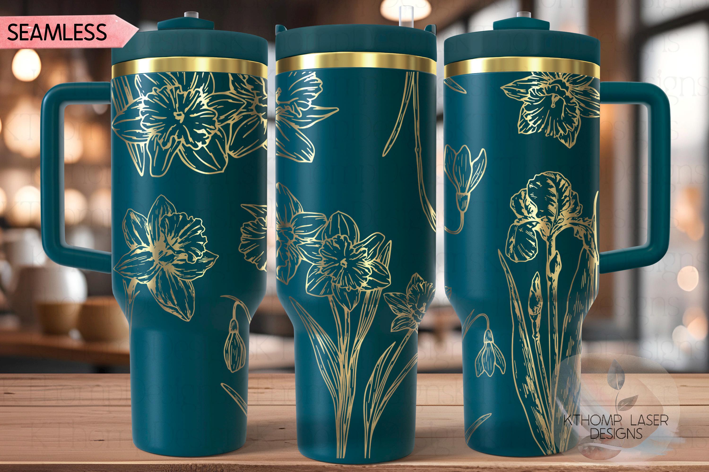Daffodils Tumbler Wrap SVG | 40oz Laser Engraving File | Rotary Engrave Digital Design | Floral SVG Design