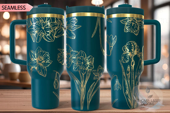 Daffodils Tumbler Wrap SVG | 40oz Laser Engraving File | Rotary Engrave Digital Design | Floral SVG Design
