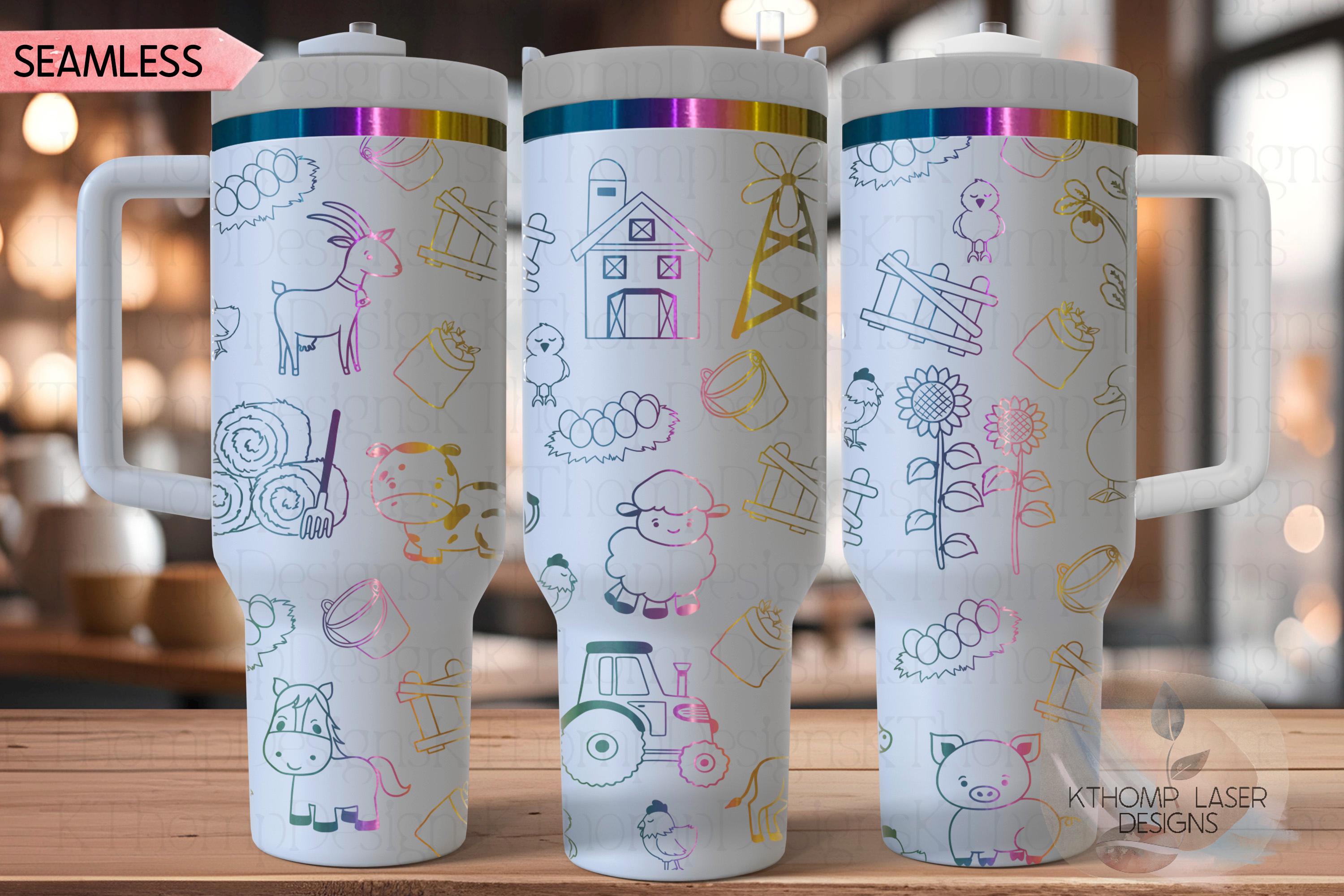 Farm Doodles Tumbler Wrap SVG | 40oz Laser Engraving File | Rotary Ready Digital Design | Western Farm SVG