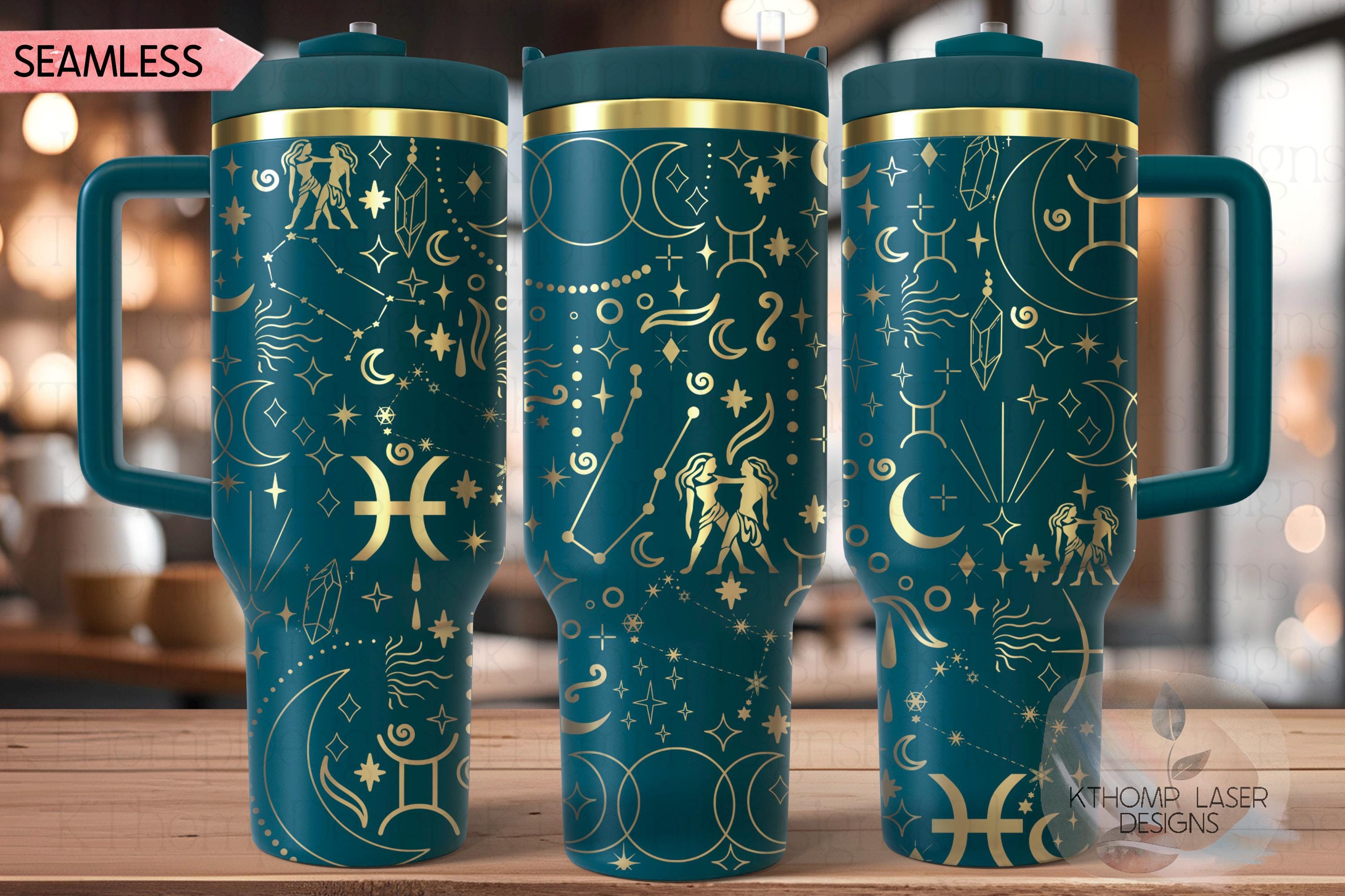 Gemini Zodiac Tumbler Wrap SVG | 40oz Laser Engraving File | Rotary Ready Digital Design | Zodiac Boho SVG