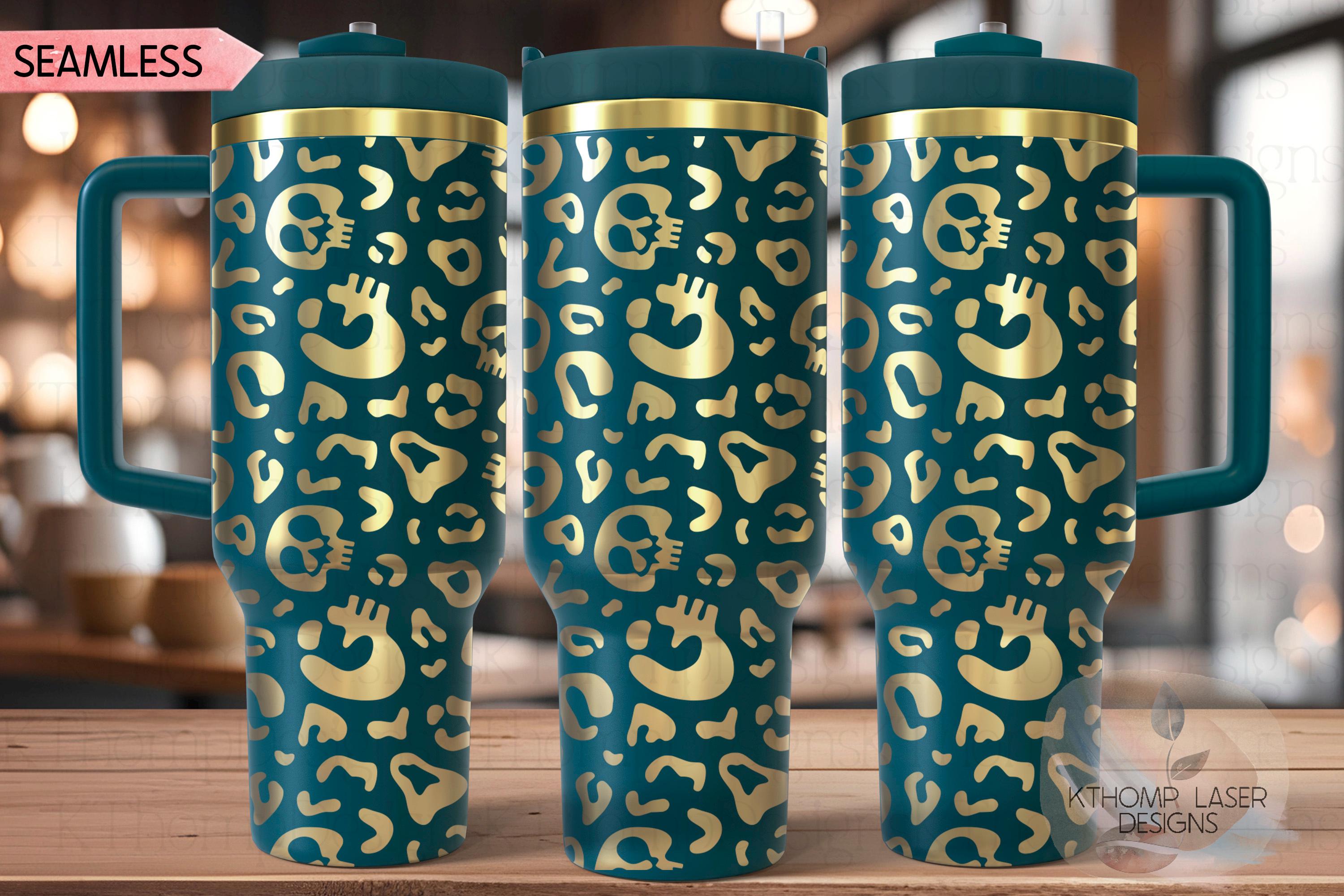 Leopard Skulls Cheetah Skulls Pattern Tumbler Wrap SVG | 40oz Laser Engraving File | Rotary Ready Digital Background SVG