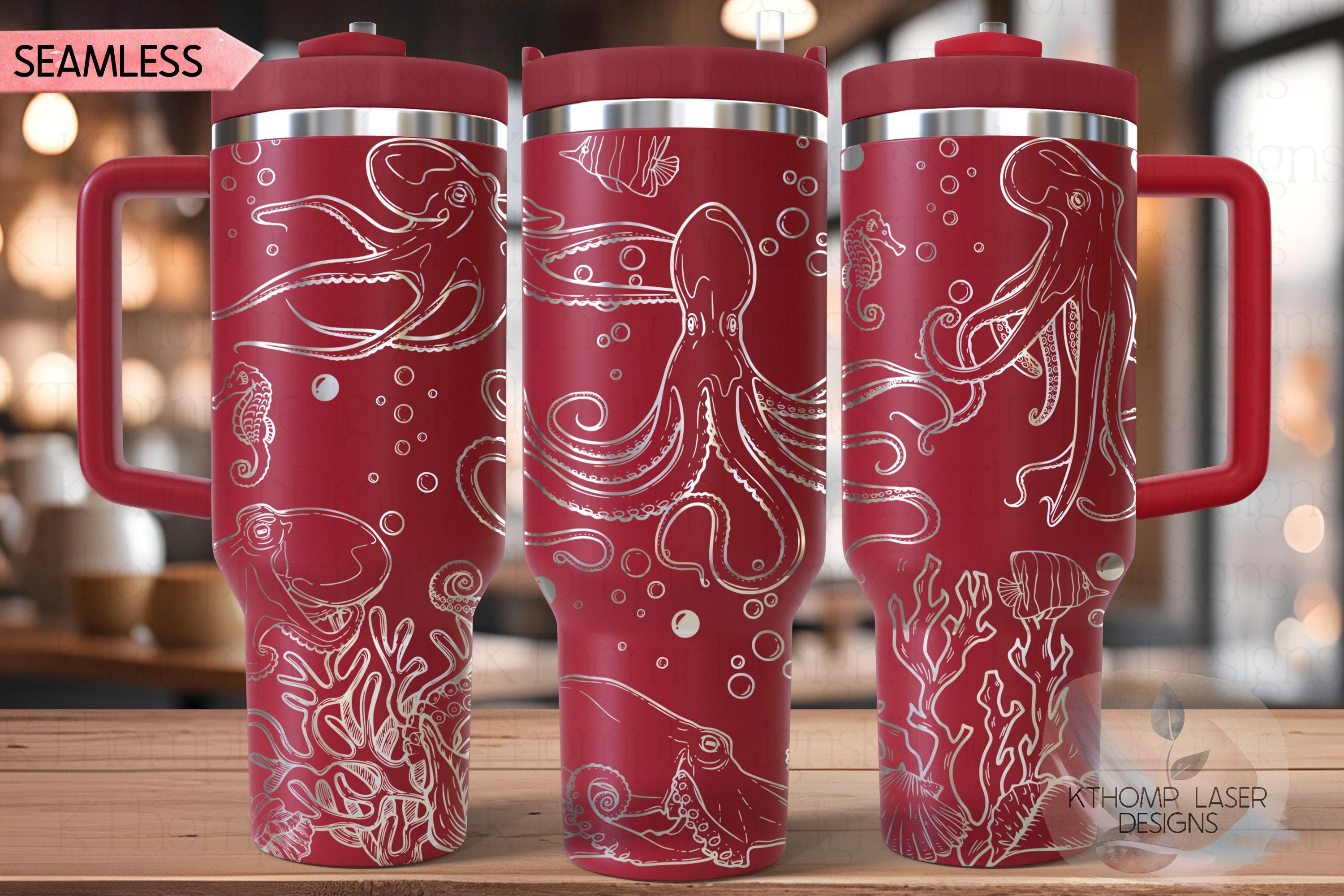 Octopus Tumbler Wrap SVG | 40oz Laser Engraving File | Rotary Ready Digital Design | Ocean Nautical SVG