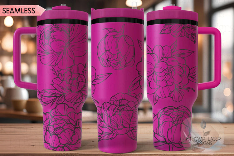 Peony Tumbler Wrap SVG | 40oz Laser Engraving File | Rotary Engrave Digital Design | Floral SVG Design