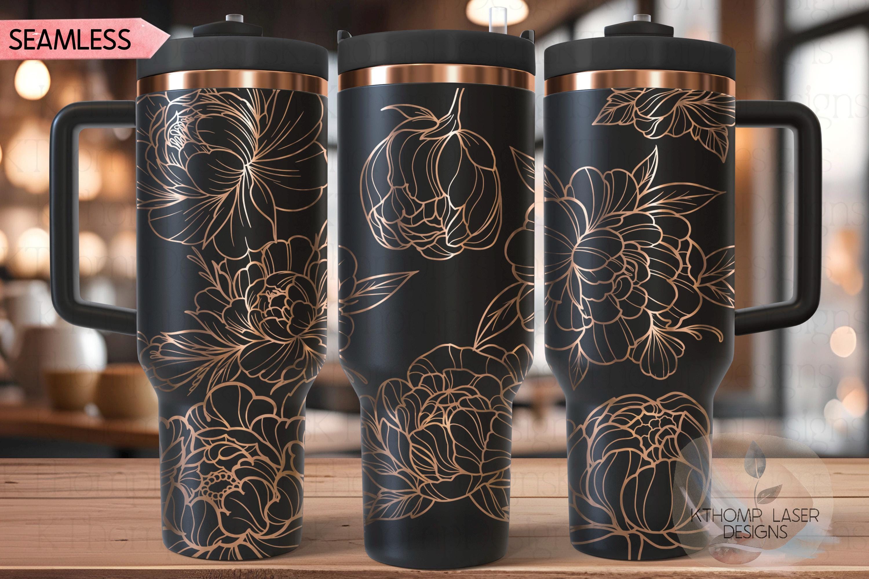 Peony Tumbler Wrap SVG | 40oz Laser Engraving File | Rotary Engrave Digital Design | Floral SVG Design