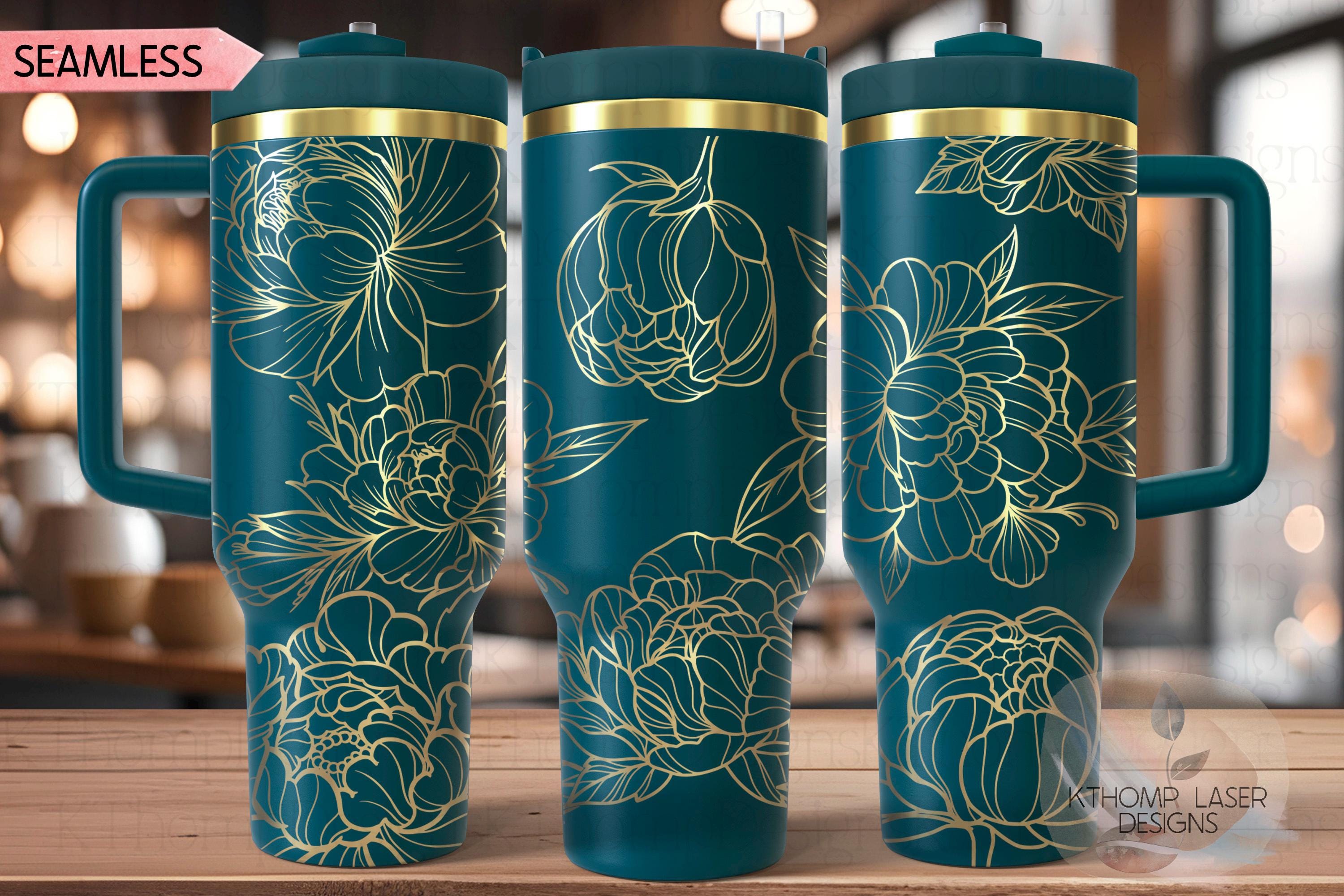 Peony Tumbler Wrap SVG | 40oz Laser Engraving File | Rotary Engrave Digital Design | Floral SVG Design